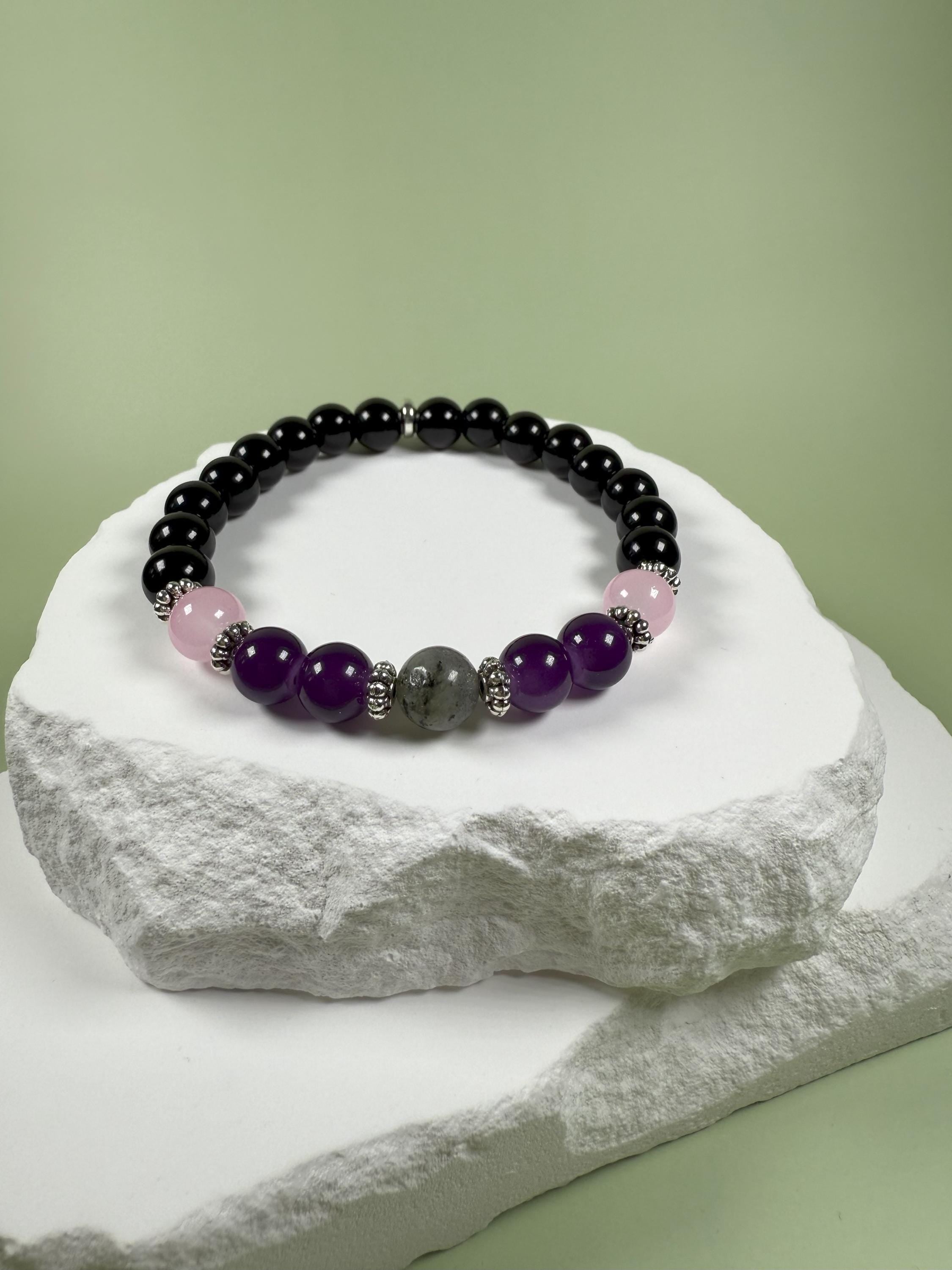 Amethyst Bracelet for Mom Bracelet for Sister 30th Birthday Gift Black Tourmaline Protection Beaded Gemstone Bracelet for Grandma Friendship