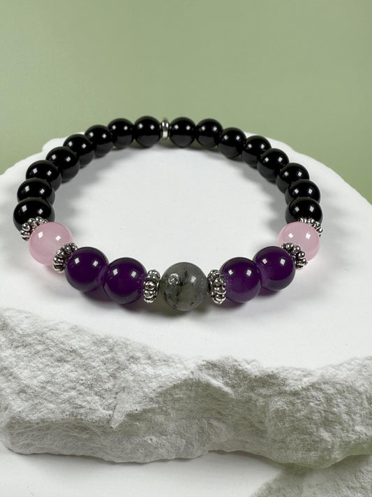 Amethyst Bracelet for Mom Bracelet for Sister 30th Birthday Gift Black Tourmaline Protection Beaded Gemstone Bracelet for Grandma Friendship