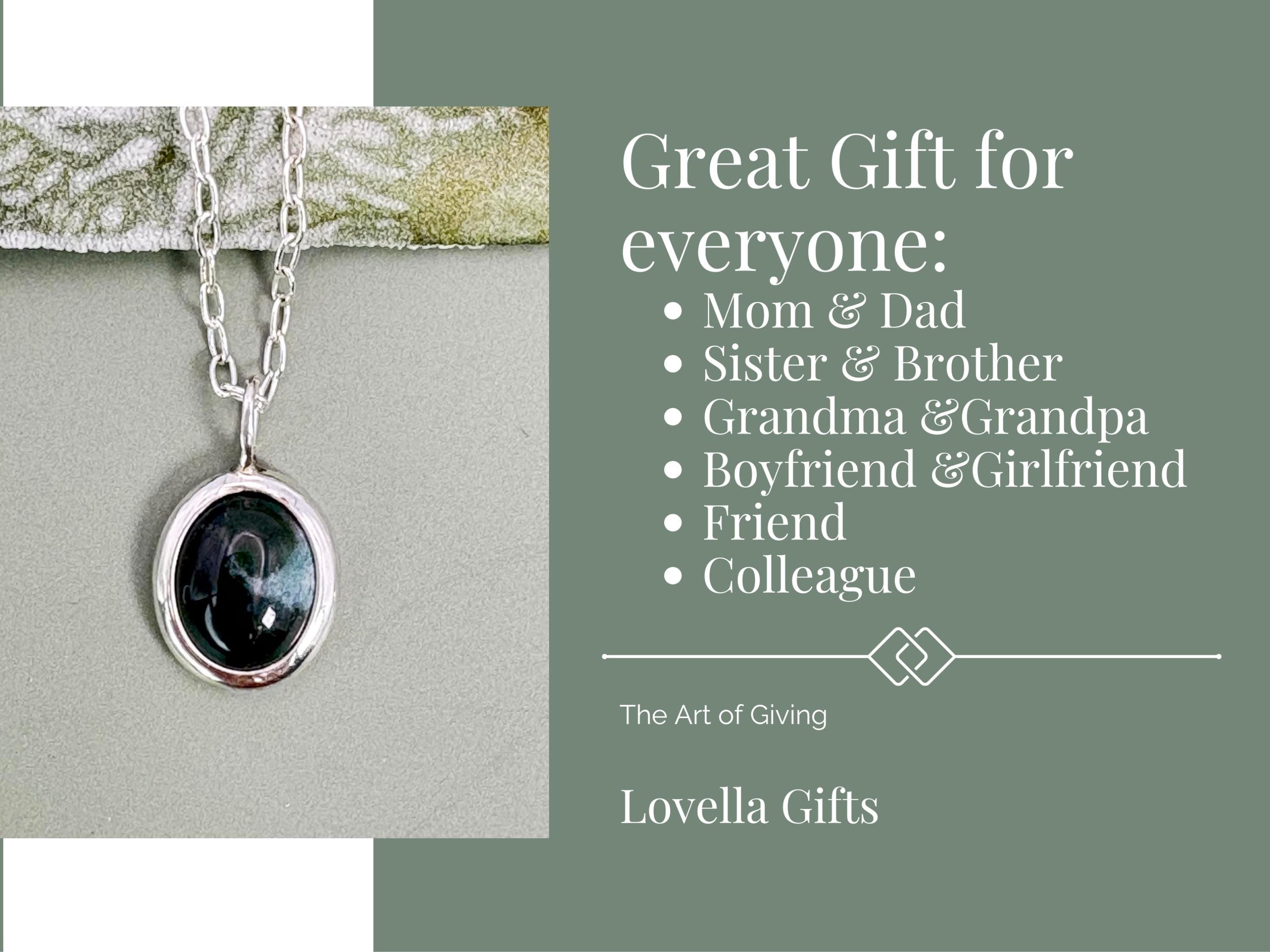 Moss Agate Pendant Necklace Birthday Gift Sterling Silver Oval Gemstone Pendant Crystal Pendant Jewelry Unique Minimalist Best Friend Gift