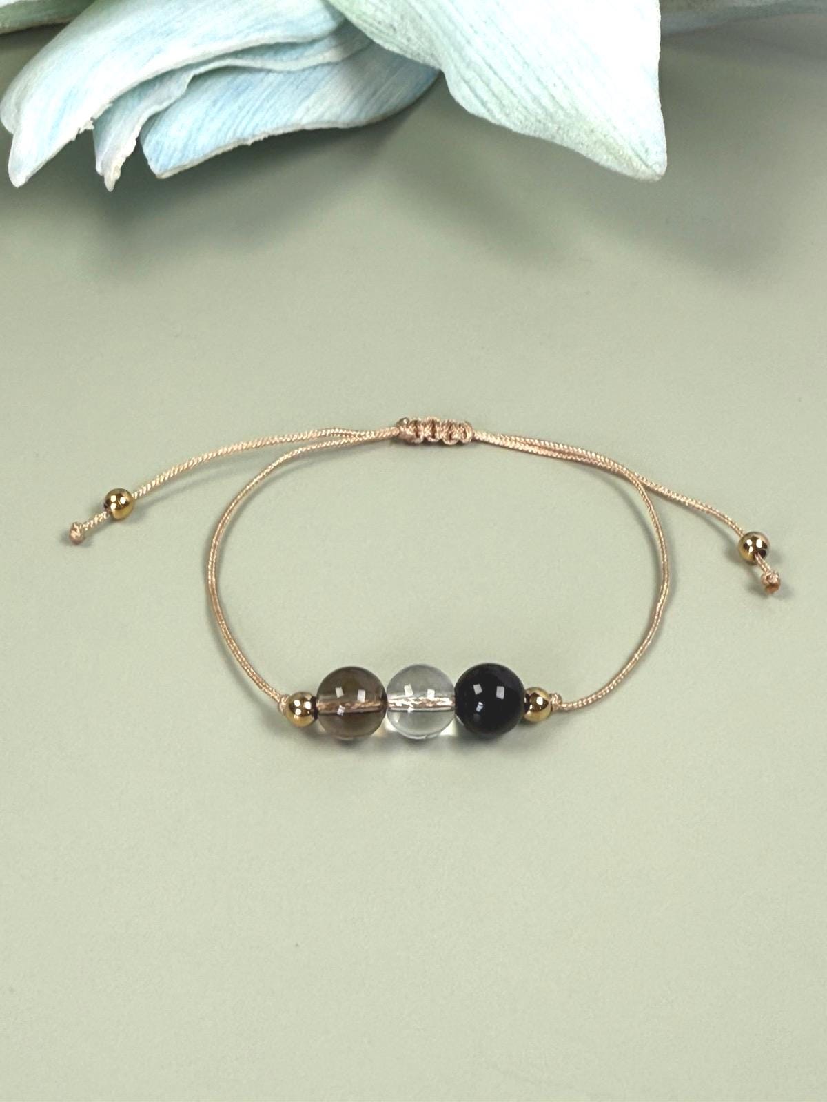 Beaded bracelet, smoky quartz, clear quartz, Healing crystals, Protection bracelet, beaded bracelets, bracelet for women, crystal bracelet, chakra bracelet,gemstone bracelet, Evil Eye bracelet, Big sister gift,   thank you gift