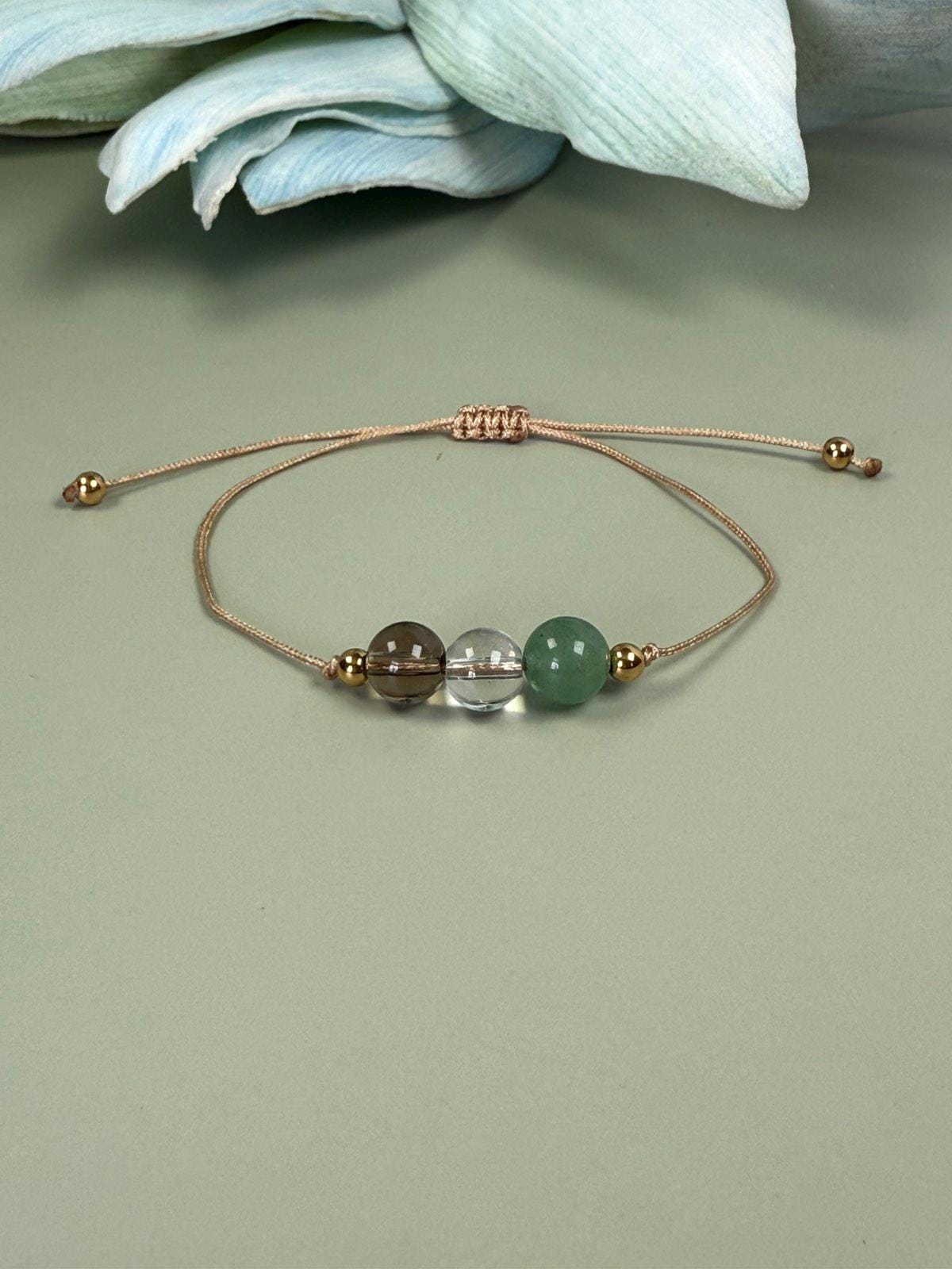 Beaded bracelet, Green Aventurine, Clear Quartz, Smoky Quartz, Thin bracelet, Protection bracelet, Success bracelet, Everyday bracelet, Friendship bracelet, Healing crystals, Evil eye jewelry, Graduation gift