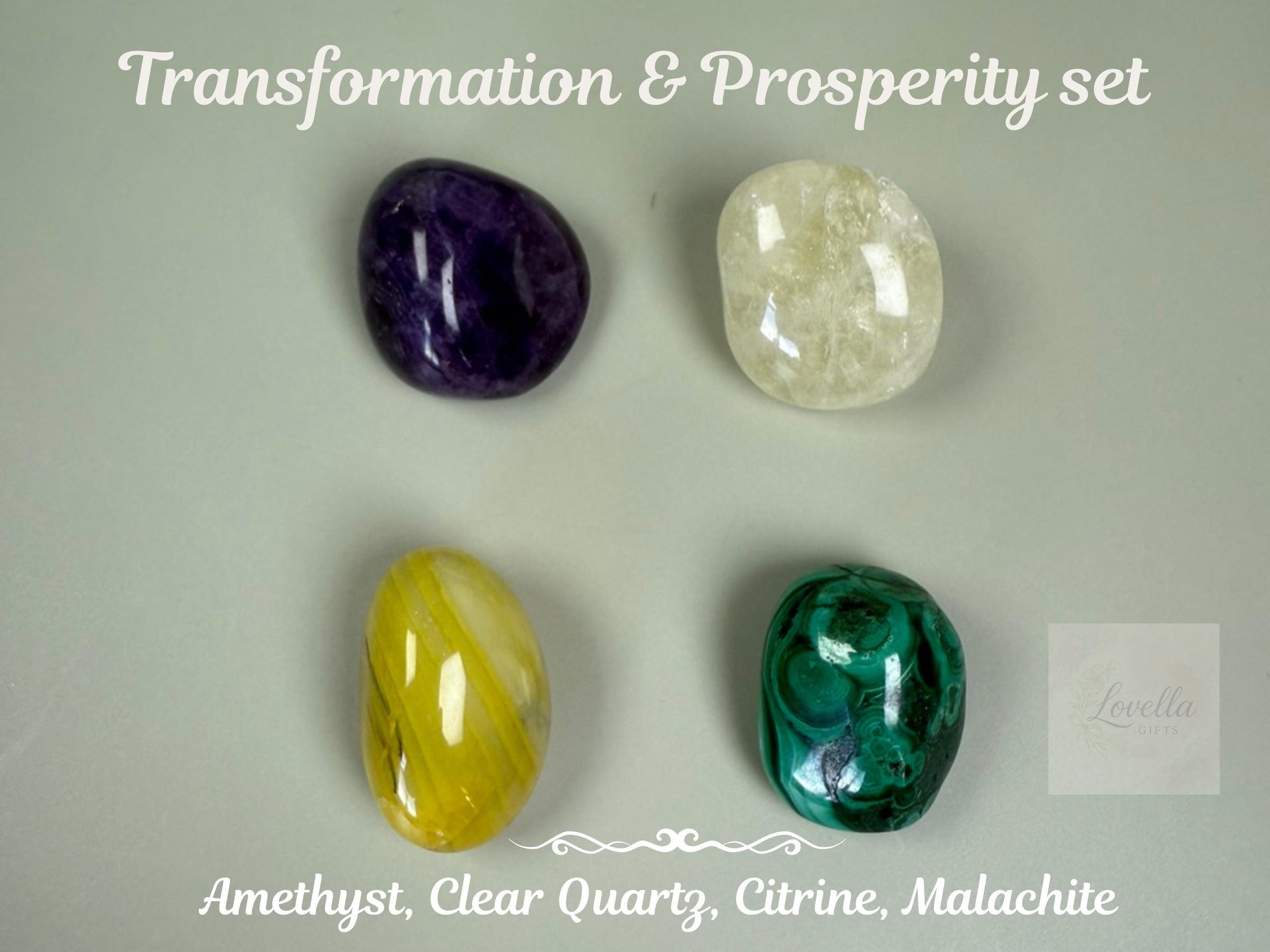 Prosperity Crystal Gift Set: Citrine, Amethyst, Malachite, Clear Quartz
