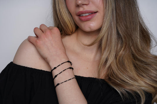 Minimalist Black cord bracelet with Sterling Silver Beads - Adjustable handmade Wax String Bracelet for Men & Women - Unisex Thin Gift Ready