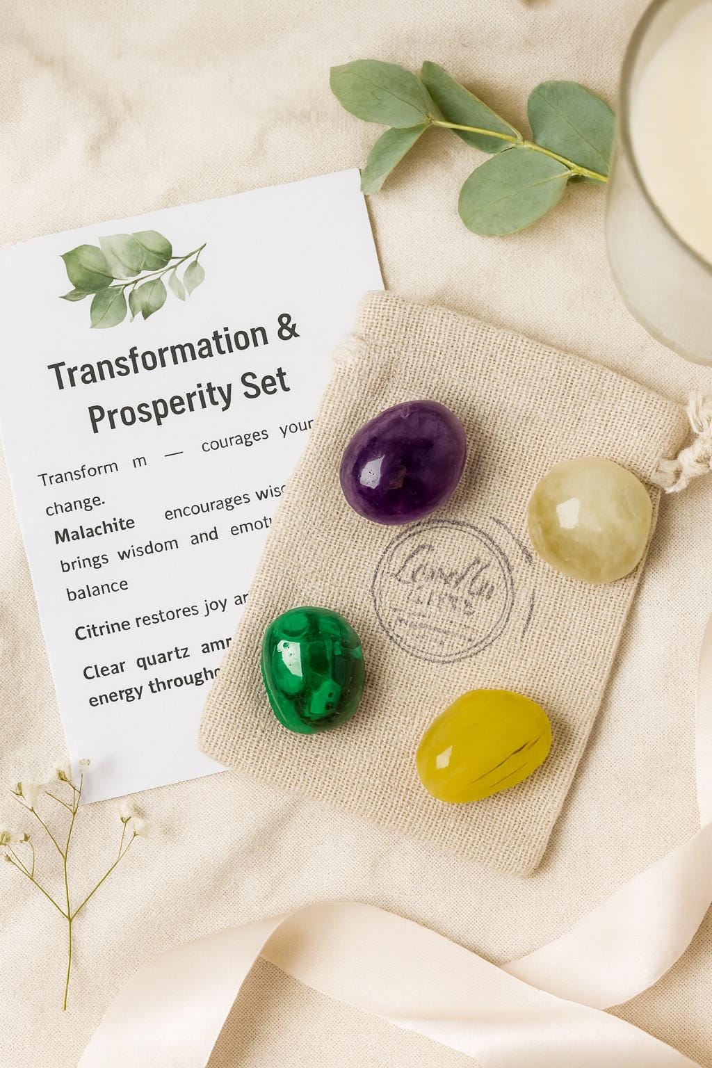 Prosperity Crystal Gift Set: Citrine, Amethyst, Malachite, Clear Quartz