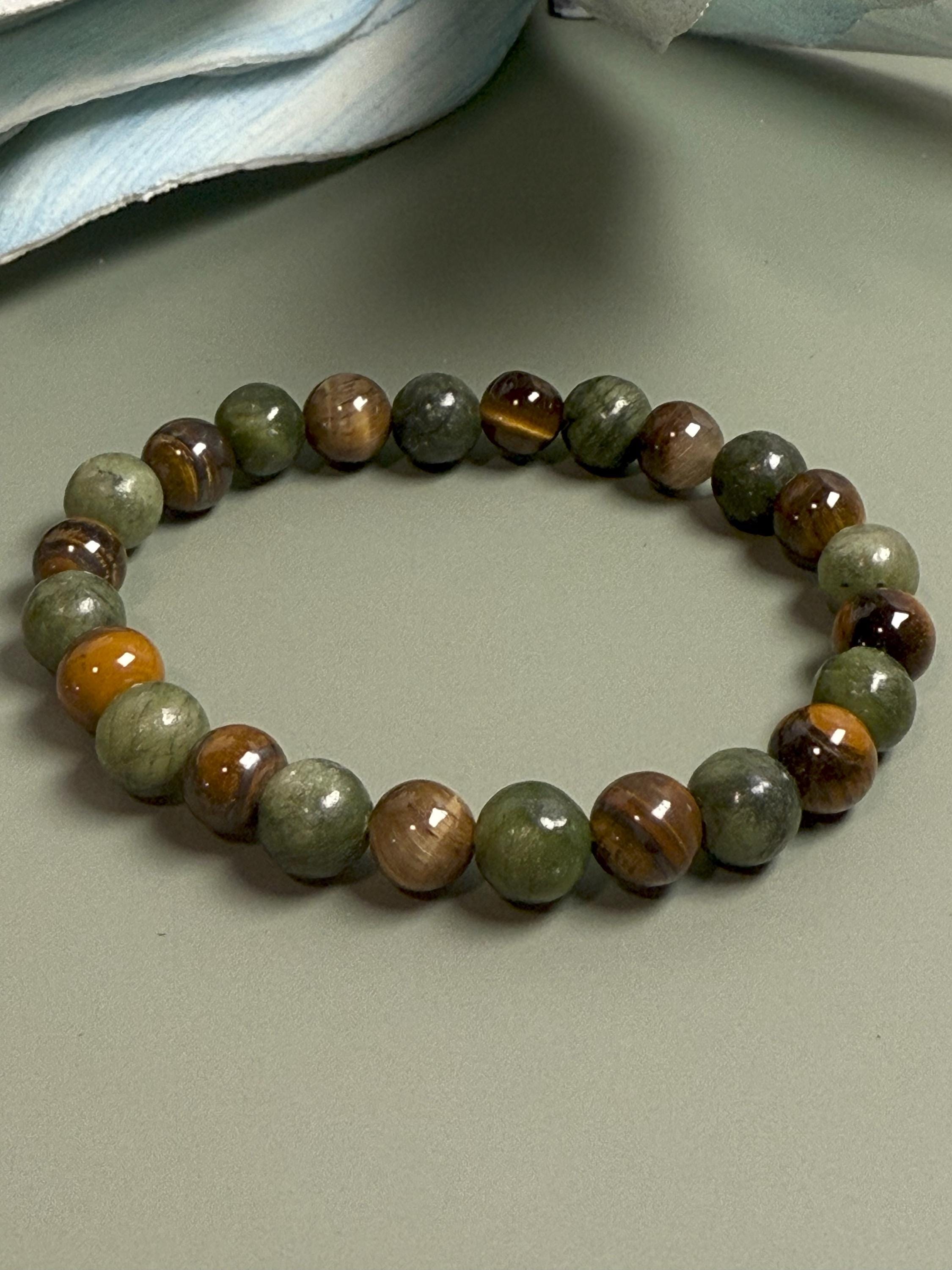 Christmas prosperity gift set for him featuring a money manifestation bracelet made with Tigers Eye, Jade, and black crystals, masculine spiritual jewelry in holiday gift box, success and abundance gift for men
