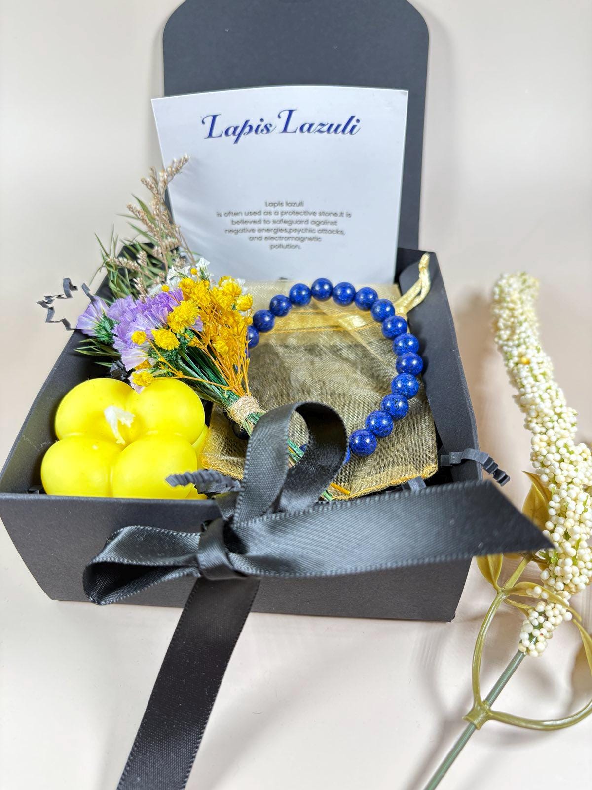 Gift Box for Her Spa Gift Wife Birthday Gift Box Self Care Set for Her Relax Grammy Birthday Gift Good Luck Handmade Candle Beaded Bracelet