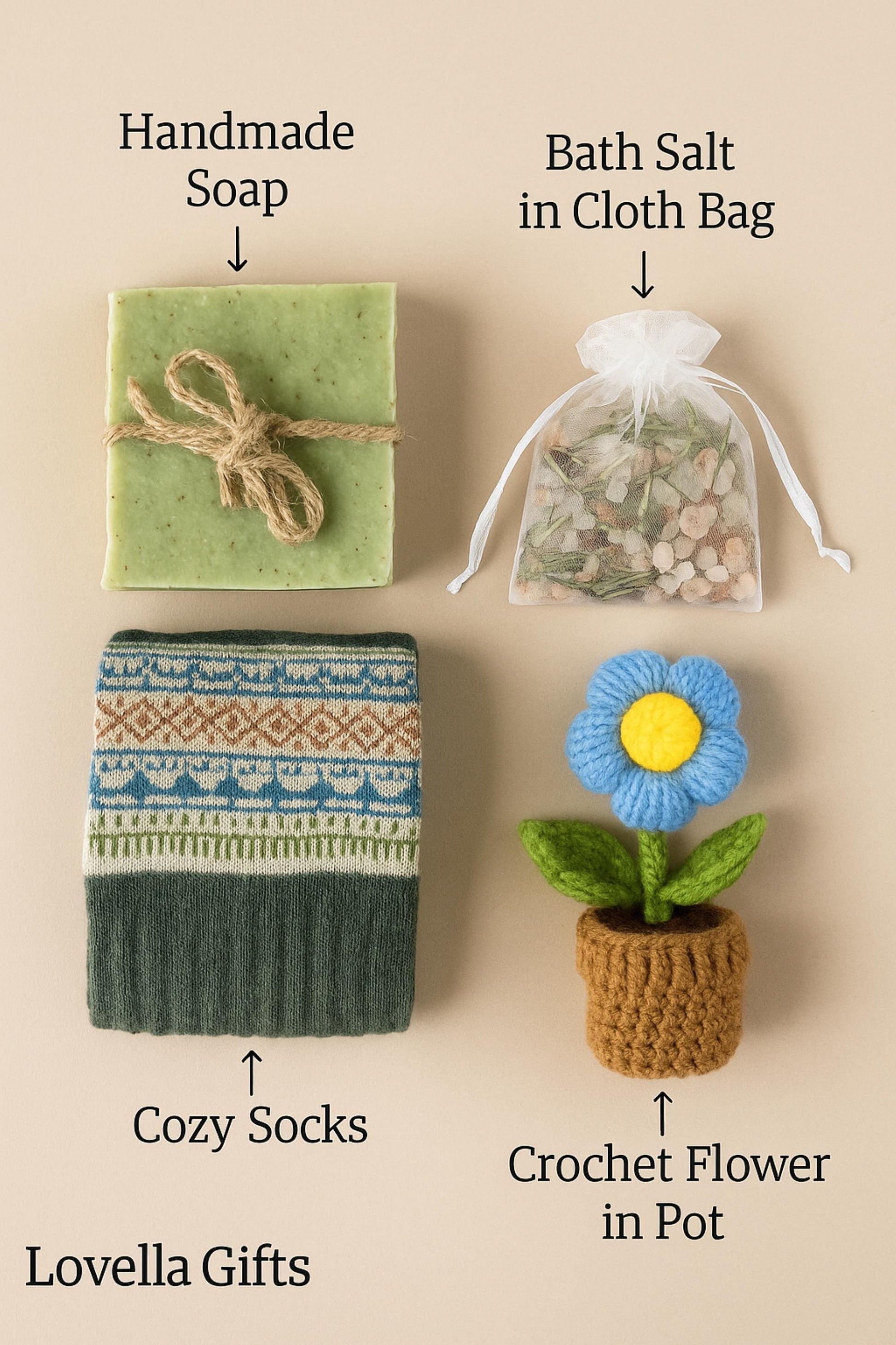 Cozy Gift Box, Hug in a Box, Handmade Soap Gift, Cozy Socks Gift, Bath Salt Gift Box, Self Care Package, Affordable Gift Set, Small Gift Box, Handmade in Florida, Crochet Flower Gift, Comfort Care Package, Spa Gift Box, Lovella Gifts