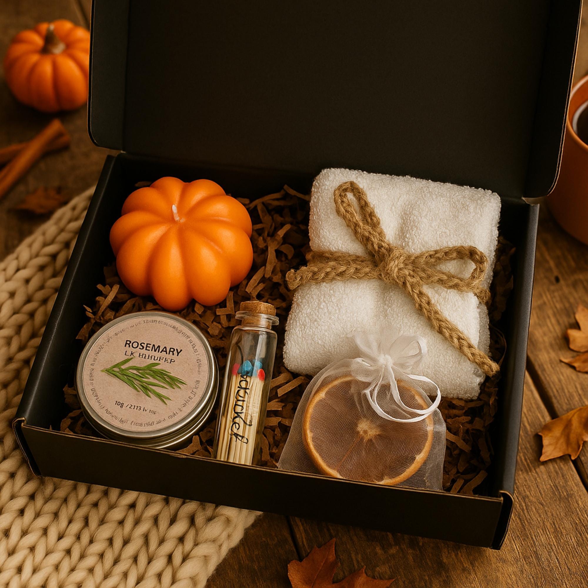 Cozy Fall Set, Spooky Season Gift, Pumpkin Spice Candle, Halloween Favors