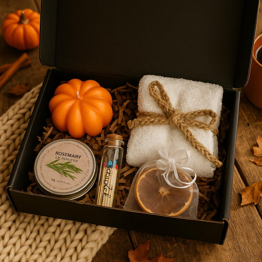 Cozy Fall Set, Spooky Season Gift, Pumpkin Spice Candle, Halloween Favors