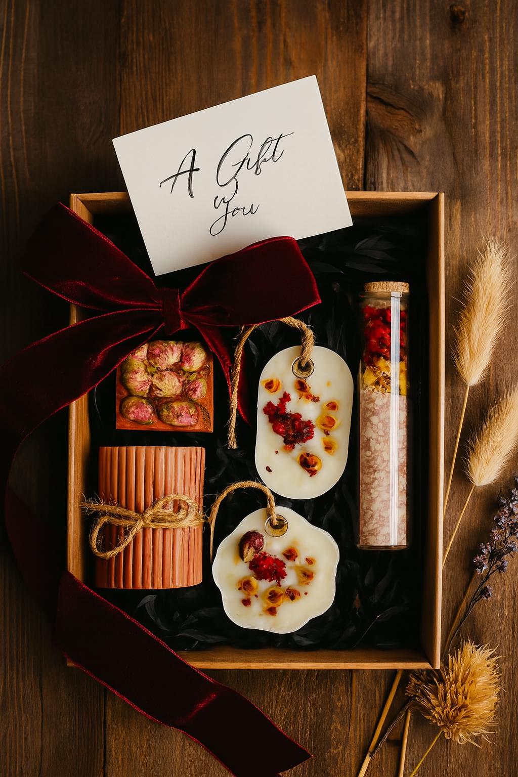 christmas spa gift box, holiday pamper gift set, cozy winter self care package, christmas gift for her, spa christmas basket, holiday care package, stocking stuffer spa gift, festive pamper gift box, christmas comfort gift, winter wellness gift set, luxury christmas gift box, handmade christmas spa set, gift ready christmas box