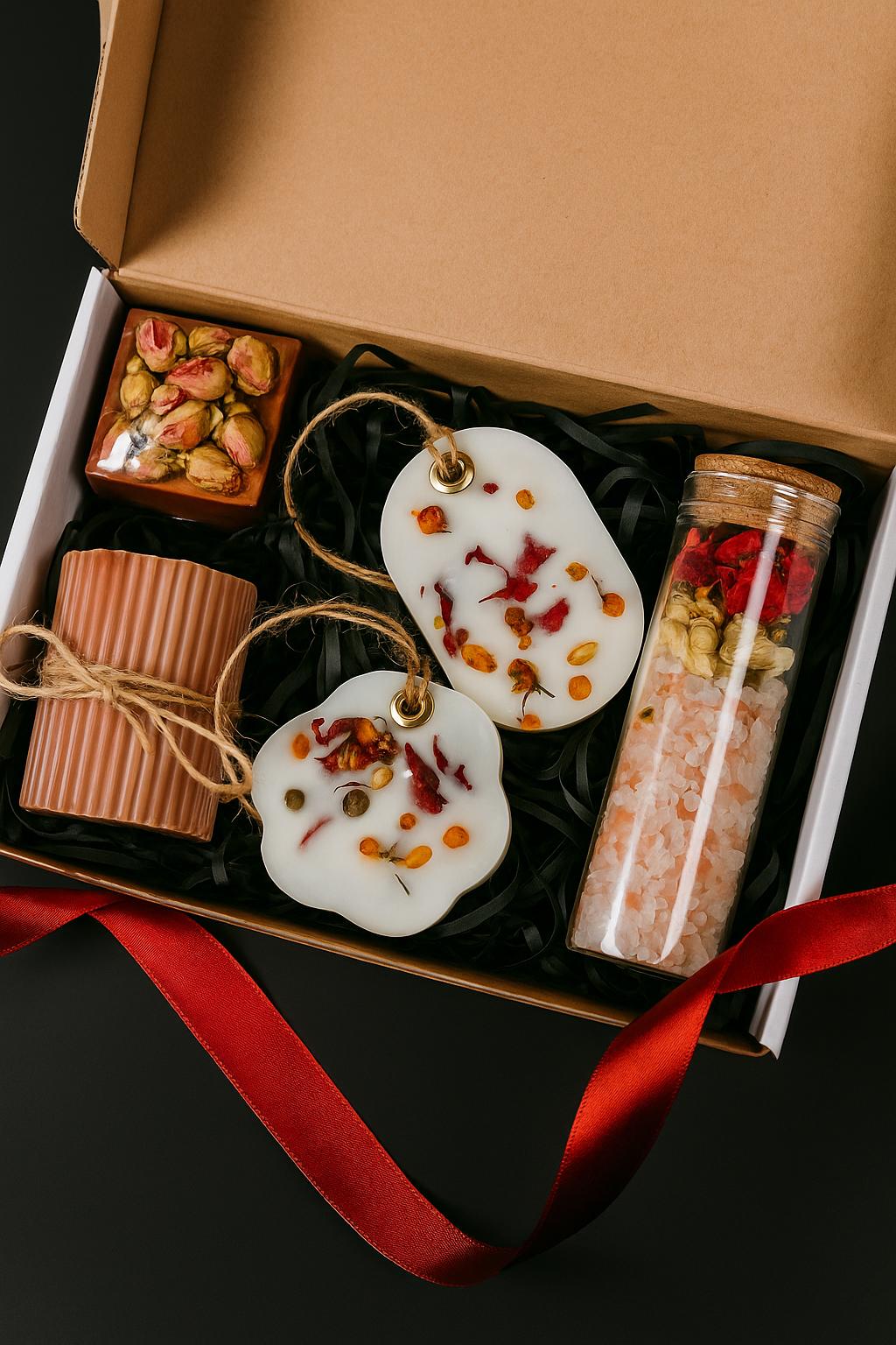 christmas spa gift box, holiday pamper gift set, cozy winter self care package, christmas gift for her, spa christmas basket, holiday care package, stocking stuffer spa gift, festive pamper gift box, christmas comfort gift, winter wellness gift set, luxury christmas gift box, handmade christmas spa set, gift ready christmas box