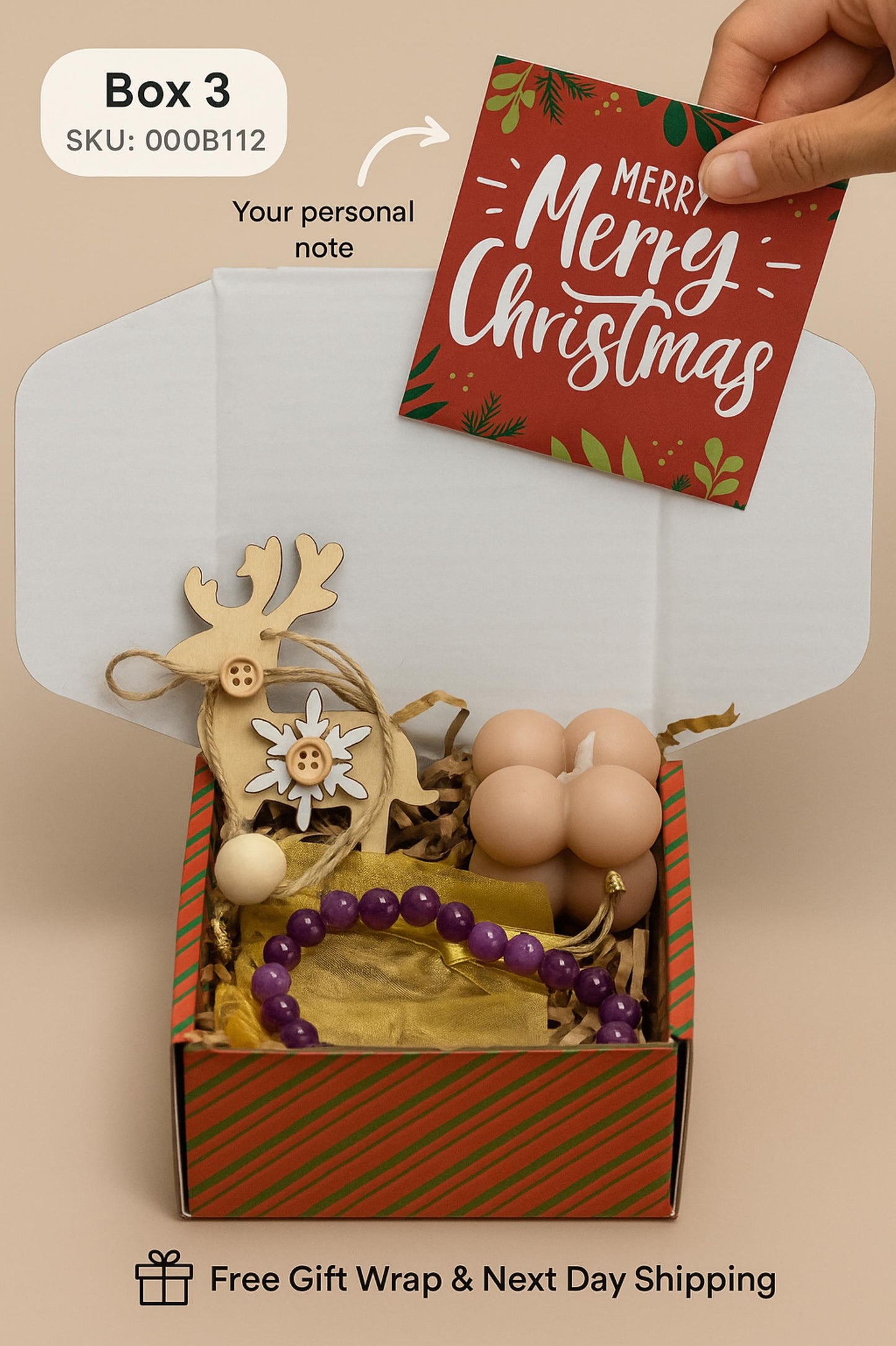 Mini Christmas Gift Box – Handmade Candle, Crochet Flower – Holiday Gift for Her, Small Christmas Decor Box, Cute Stocking Stuffer
