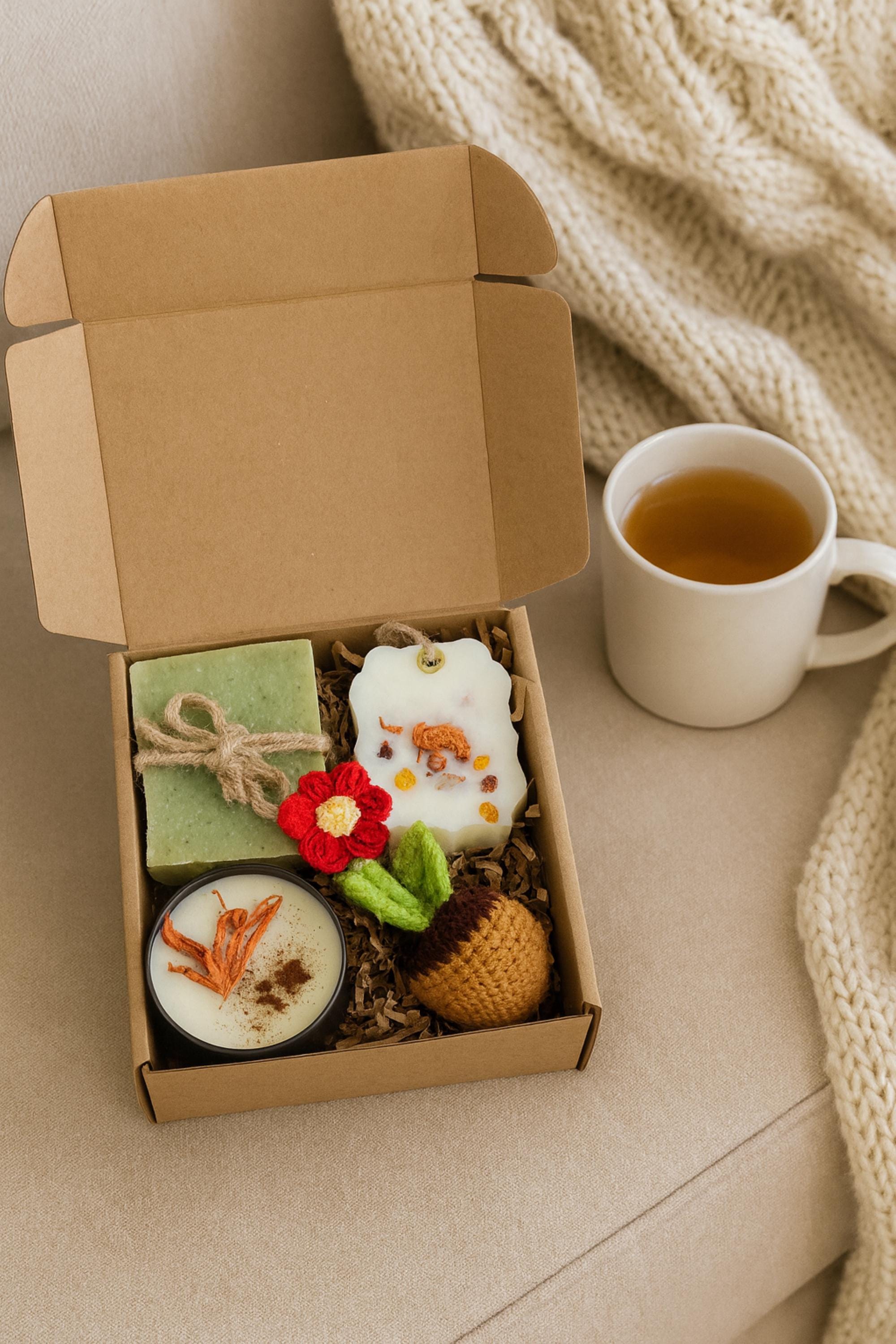 eco friendly self care, natural spa gift box, handmade soap set, candle gift box, botanical sachet gift, zero waste spa gift, eco pampering gift, green gift set, natural bath box, eco friendly gift her,  relaxing self care set, eco holiday gift, sustainable spa kit