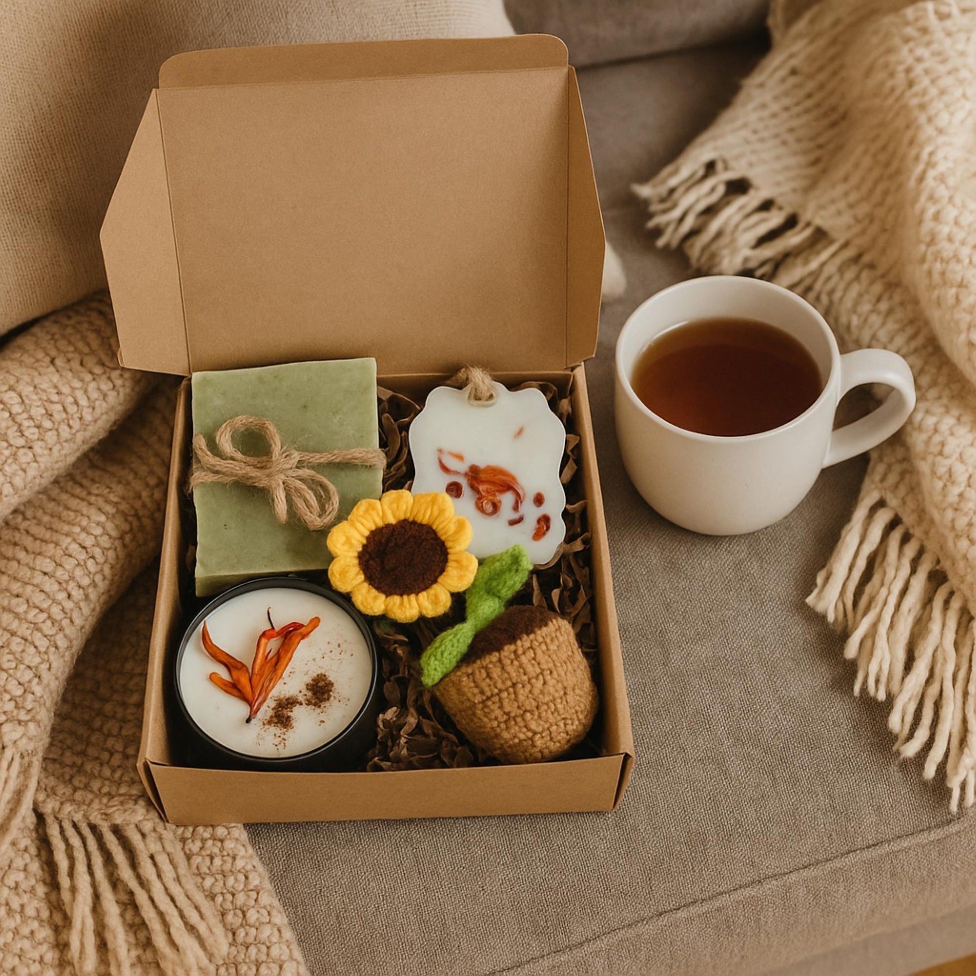 Cozy Gift Box, Hug in a Box, Handmade Soap Gift, Cozy Socks Gift, Bath Salt Gift Box, Self Care Package, Affordable Gift Set, Small Gift Box, Handmade in Florida, Crochet Flower Gift, Comfort Care Package, Spa Gift Box, Lovella Gifts