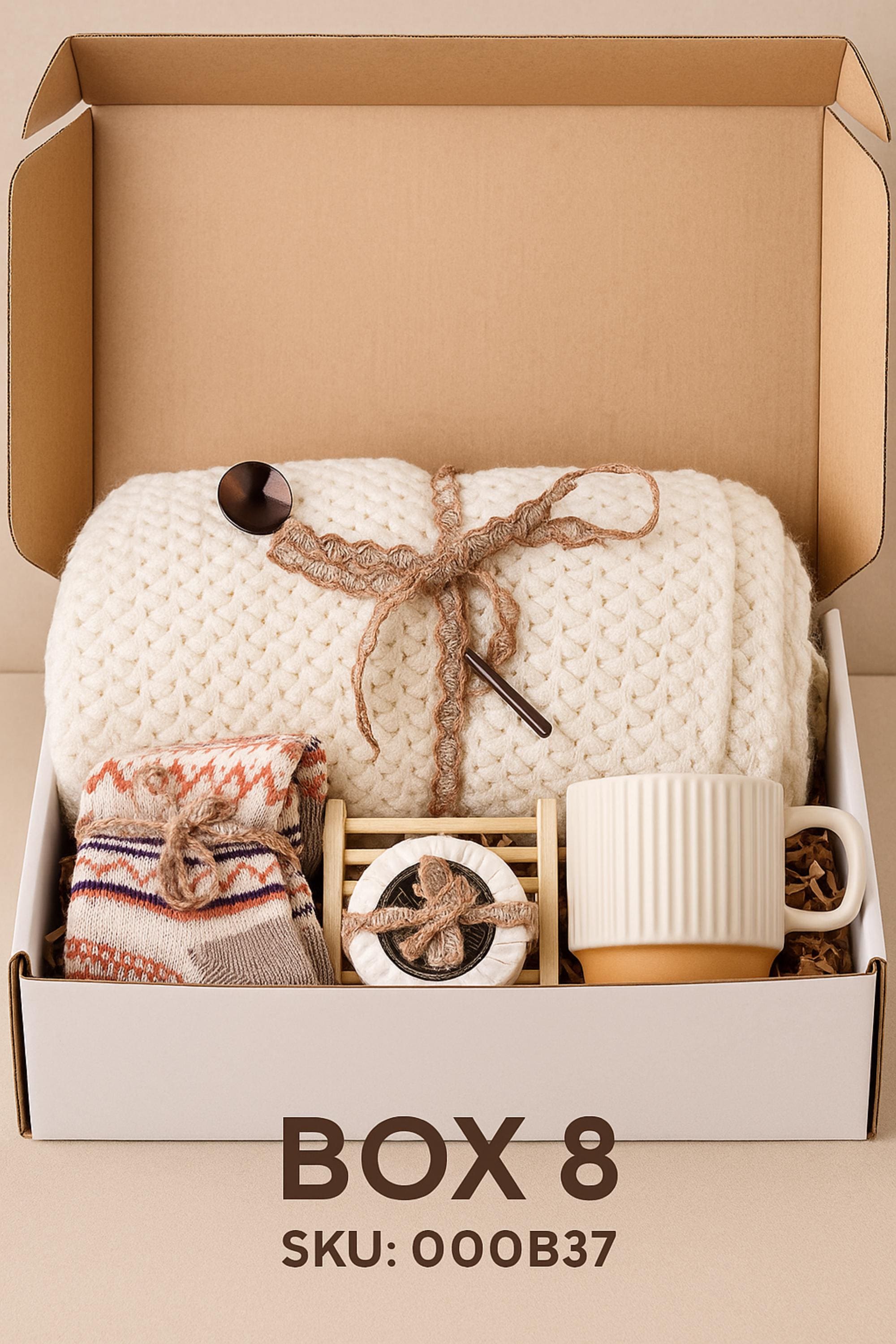 Sending hugs gift box for women featuring cozy blanket, mug, handmade soap and comfort items, designed as a sympathy care package to provide emotional support and warmth, neutral aesthetic ready to gift for grief, encouragement and thinking of you moments