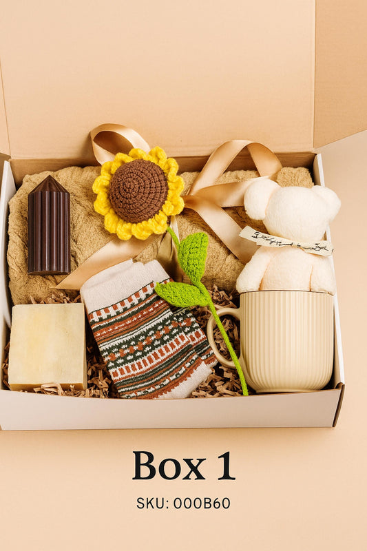 Cozy Gift Box, Hug in a Box, Handmade Soap Gift, Cozy Socks Gift, Bath Salt Gift Box, Self Care Package, Affordable Gift Set, Small Gift Box, Handmade in Florida, Crochet Flower Gift, Comfort Care Package, Spa Gift Box, just because gift box, sunflower self care set, eco friendly spa gift, handmade soap and candle, sunflower surprise gift, natural spa box, small gift just because, cozy spa gift set, Sunflower spa gift set, Thank you spa gift, small business gift