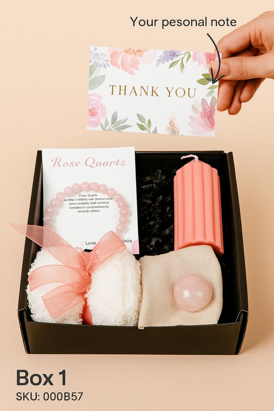 Cozy Gift Box, Hug in a Box, small gift just because, cozy spa gift set, rose quartz gift, love bracelet, self care box, spa gift for her, cozy socks candle, worry stone rose quartz, birthday gift box, emotional healing, comfort gift, amethyst gift box, stress relief box, calming crystal gift, healing bracelet, handmade candle soap, spa gift for her, relaxation care package, self care gift, gemstone bracelet gift, amethyst jewelry set