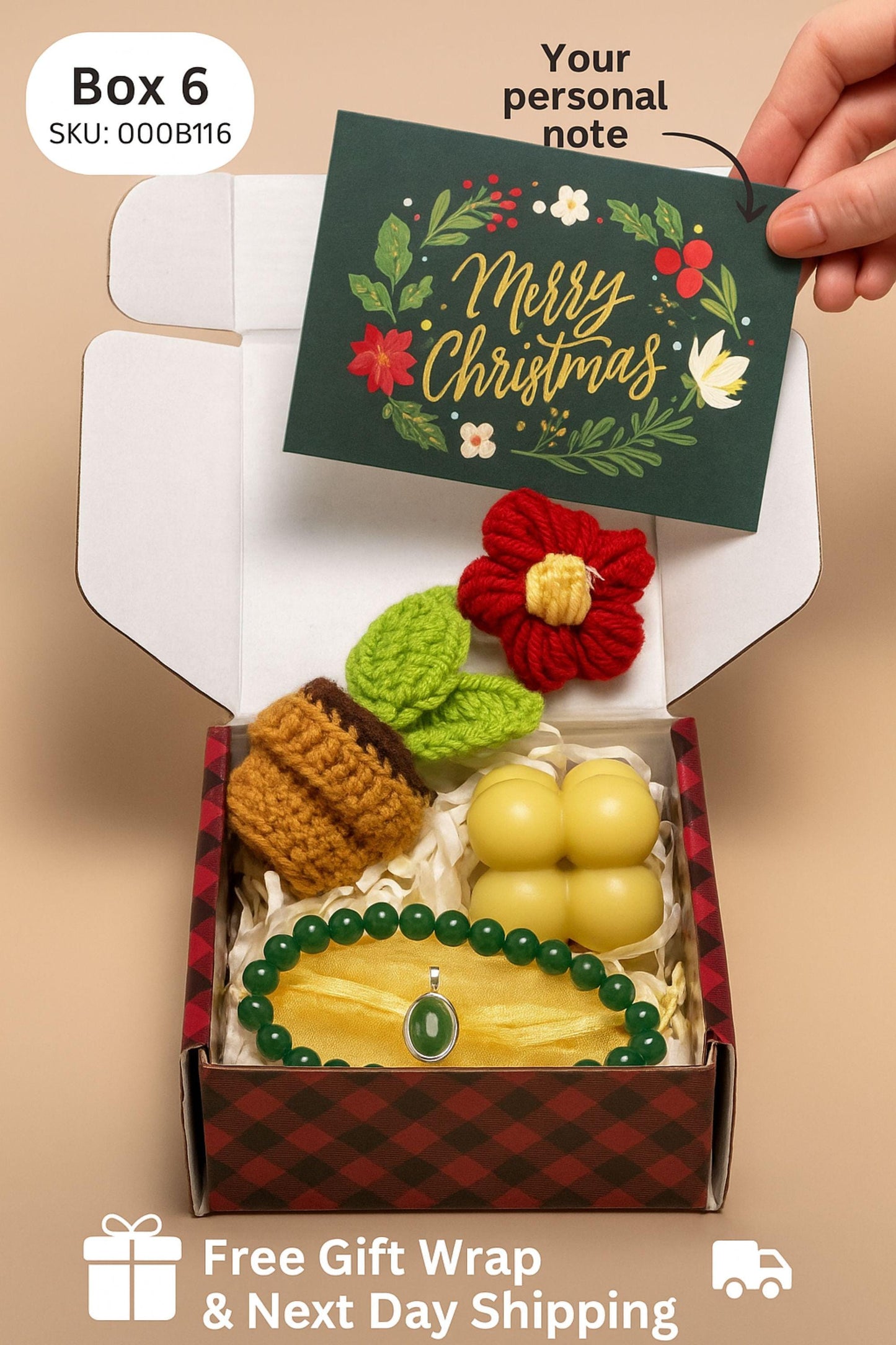 Mini Christmas Gift Box – Handmade Candle, Crochet Flower – Holiday Gift for Her, Small Christmas Decor Box, Cute Stocking Stuffer
