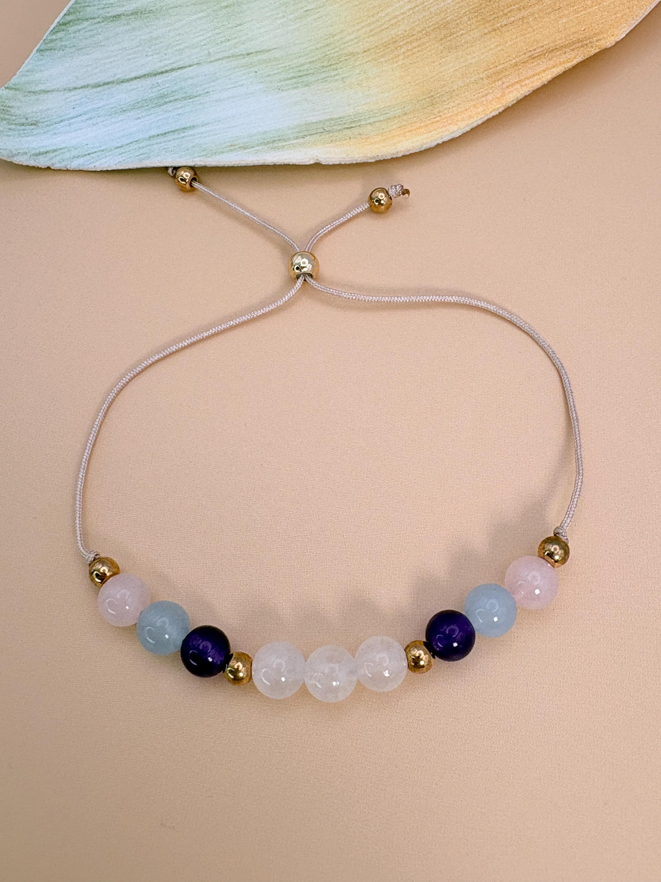 Protection healing beaded chakra gemstone crystal bracelet for women Black Tourmaline Rose Quartz Amethyst Tigers Eye