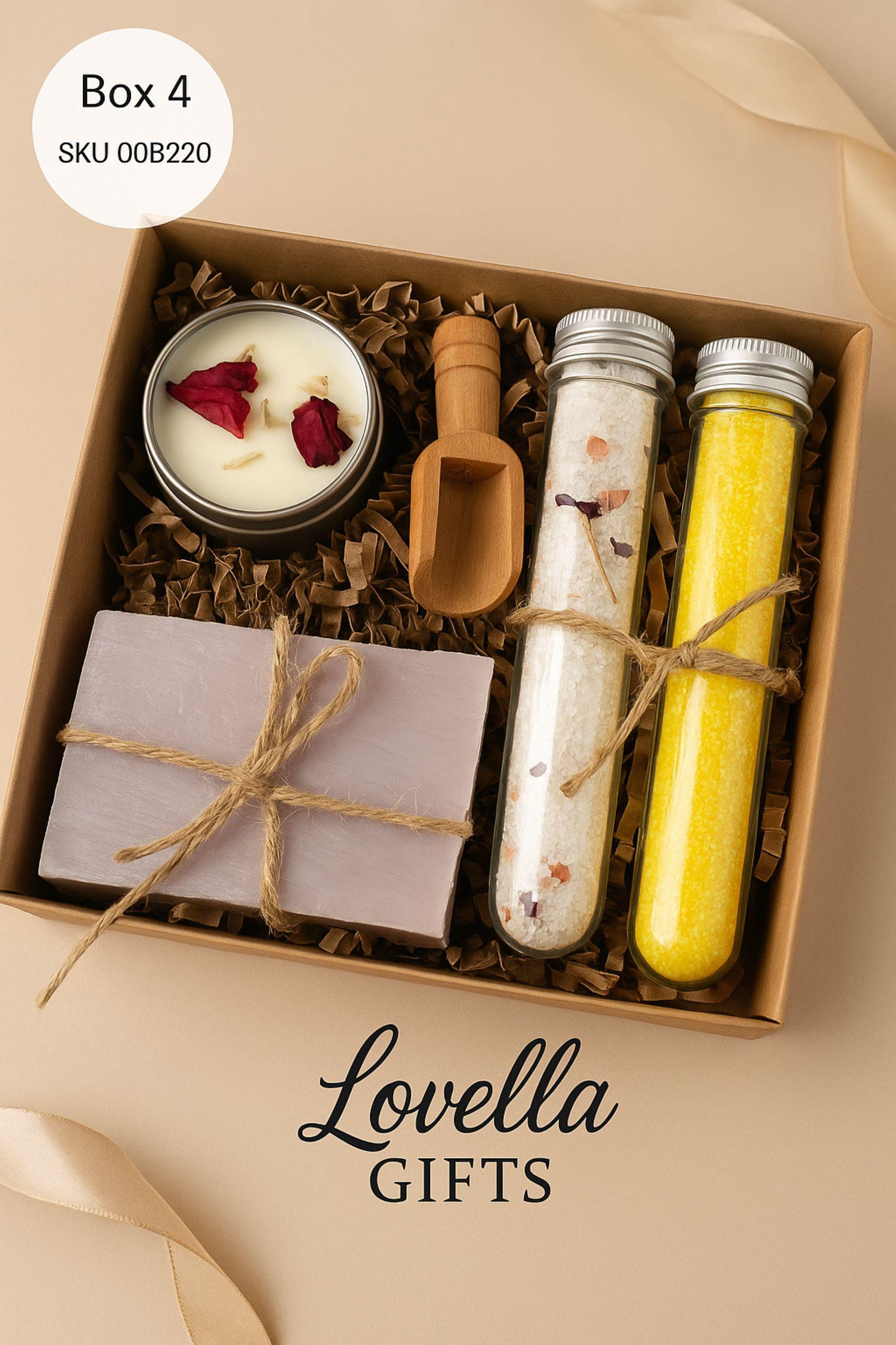 Cozy care package gift box with soft blanket and handmade spa essentials arranged in neutral kraft box. Self care spa basket for women featuring comfort items designed for relaxation and stress relief. Thoughtful comfort gift for her perfect for birthday, get well soon, thinking of you, or recovery support. Beautifully arranged cozy blanket gift box ready to send as a warm and meaningful present.