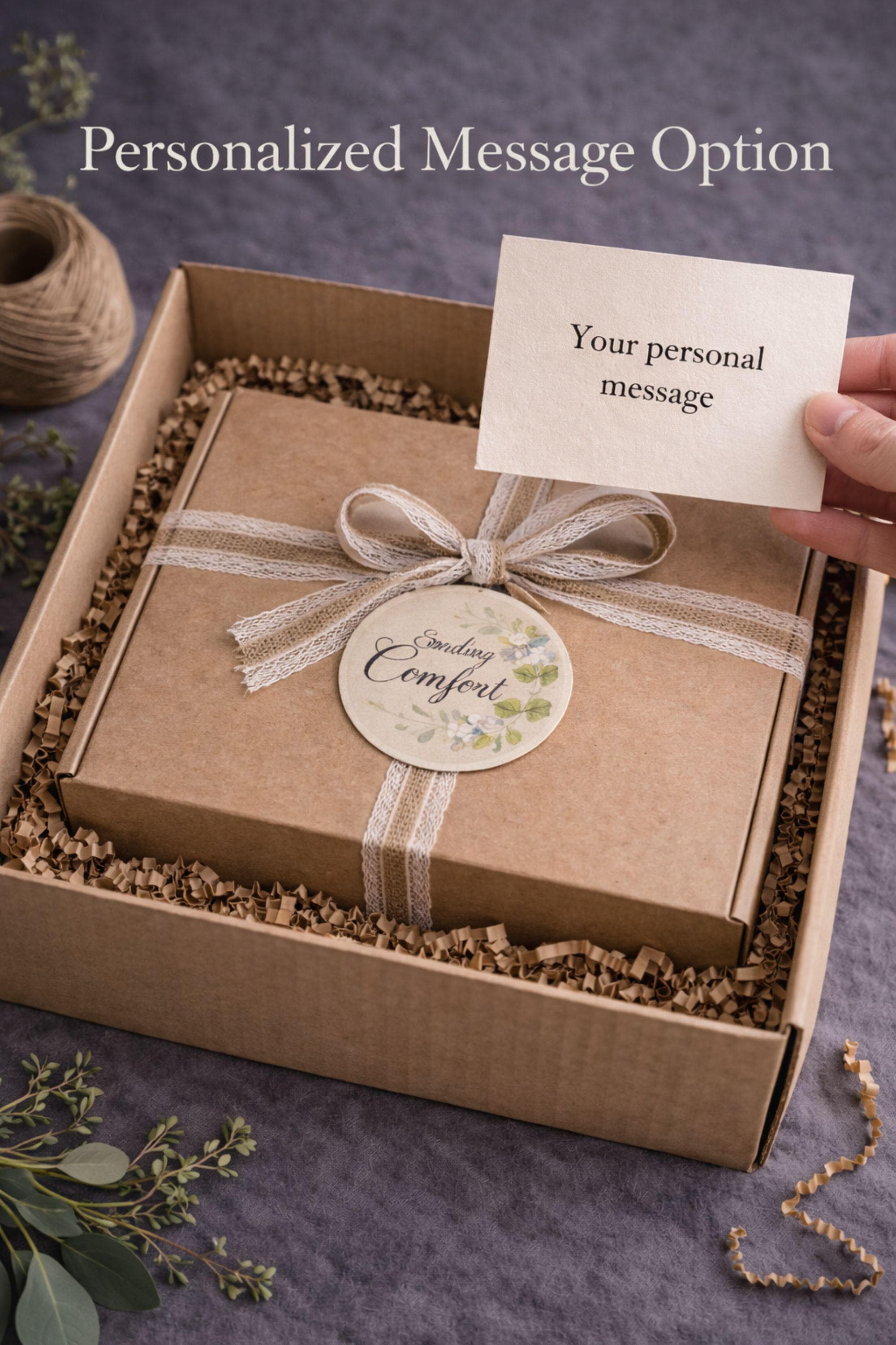 Sending hugs gift box for women featuring cozy blanket, mug, handmade soap and comfort items, designed as a sympathy care package to provide emotional support and warmth, neutral aesthetic ready to gift for grief, encouragement and thinking of you moments