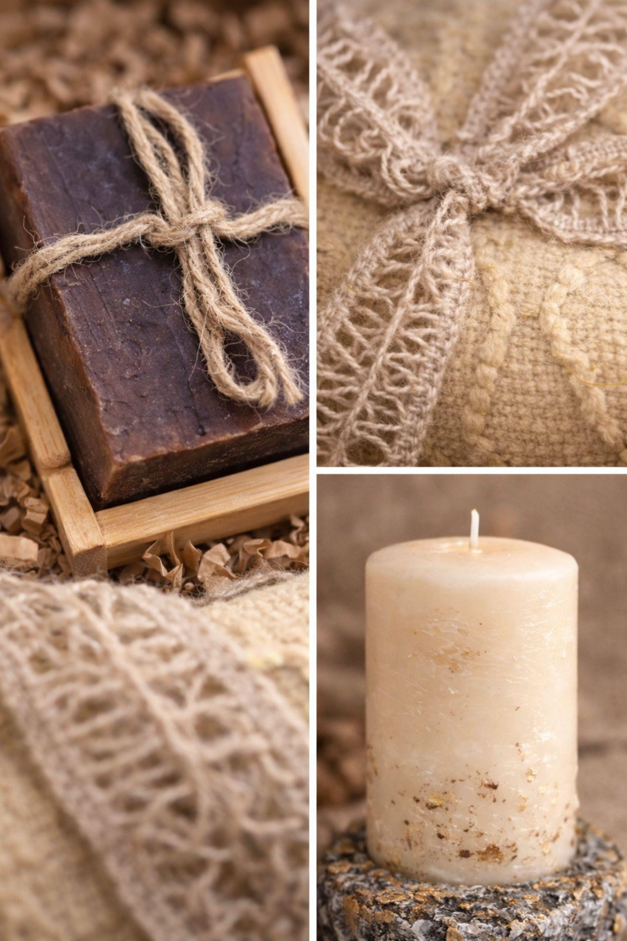 Thinking of You care package gift box featuring cozy knit blanket, handmade pillar candle on textured base, artisan soap with wooden holder, ribbed ceramic mug with spoon, beautifully arranged in a large white gift box. Comfort gift for women, sympathy support box, get well soon present, self care package, cozy curated gift ready to send.