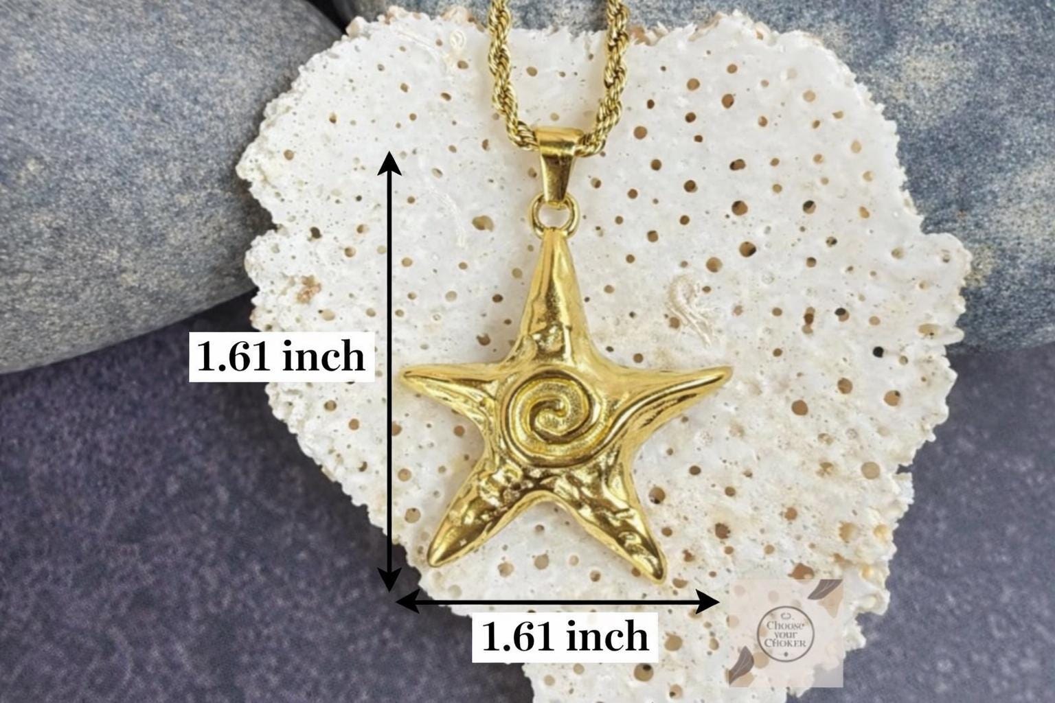 Coastal Star Necklace macro detail with a raised spiral center and artisan texture.