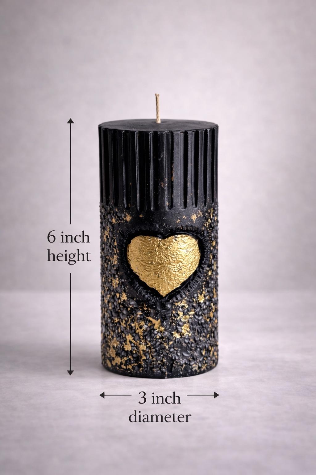 Black gold sculptural candle with size details, modern decorative candle 6 inch height 3 inch diameter, luxury minimalist home decor candle, artistic statement candle, unique gift for her
