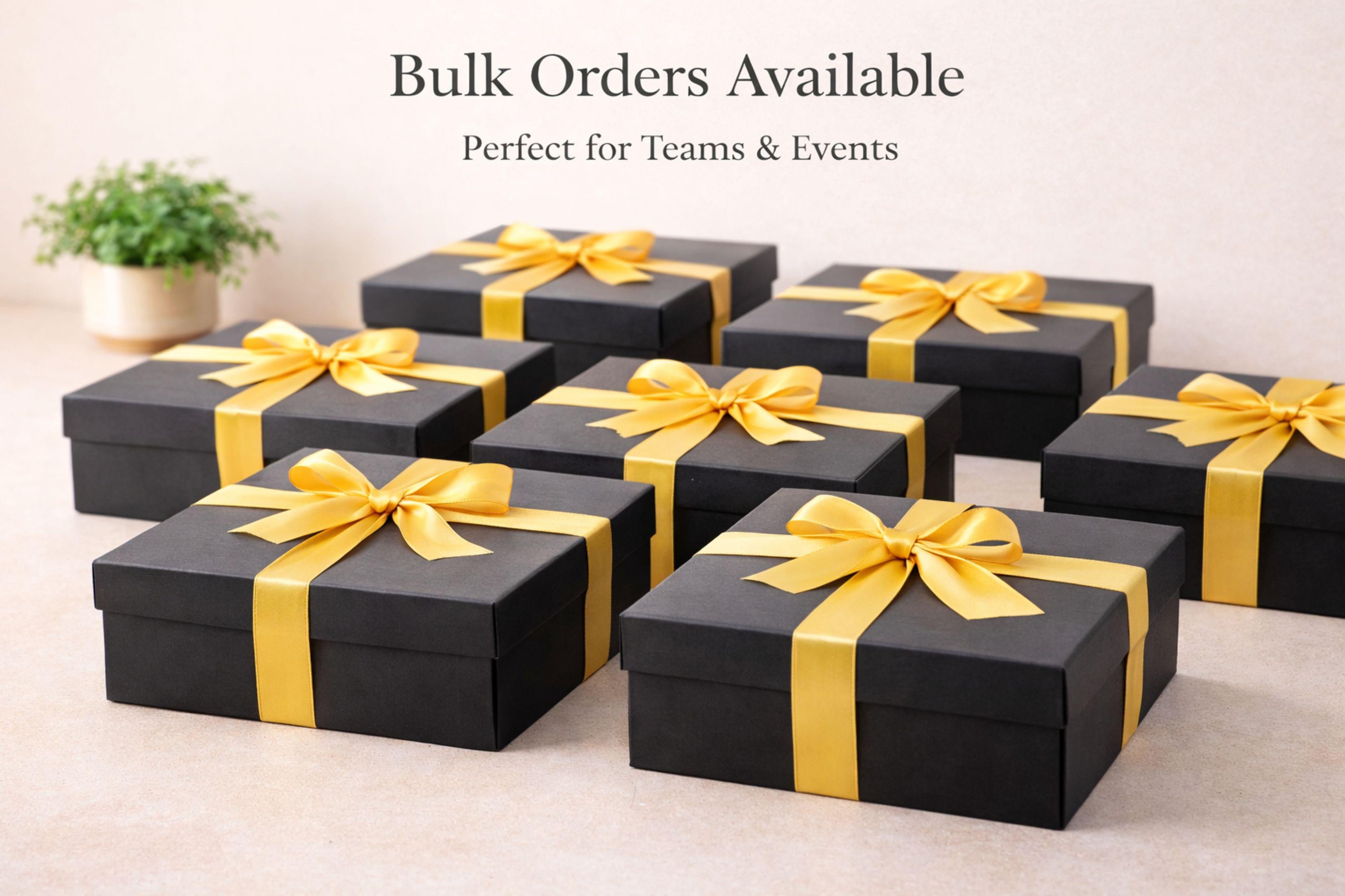 Corporate gift box for employee appreciation and client thank you gifting featuring handmade candle, bath salts, artisan soap, matches and dried flowers in elegant black box with yellow ribbon, compact 6x6 inch business gift set perfect for bulk corporate orders, office gifting, team appreciation, professional relationships and direct shipping to recipients