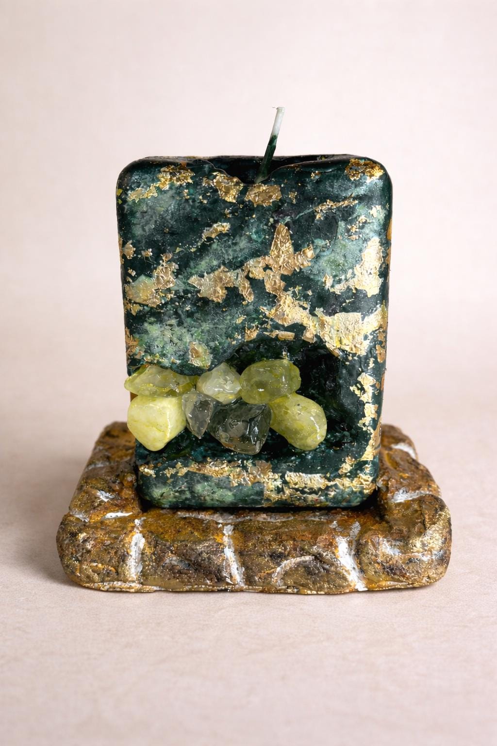 green decorative candle modern home decor aesthetic minimal luxury candle accent