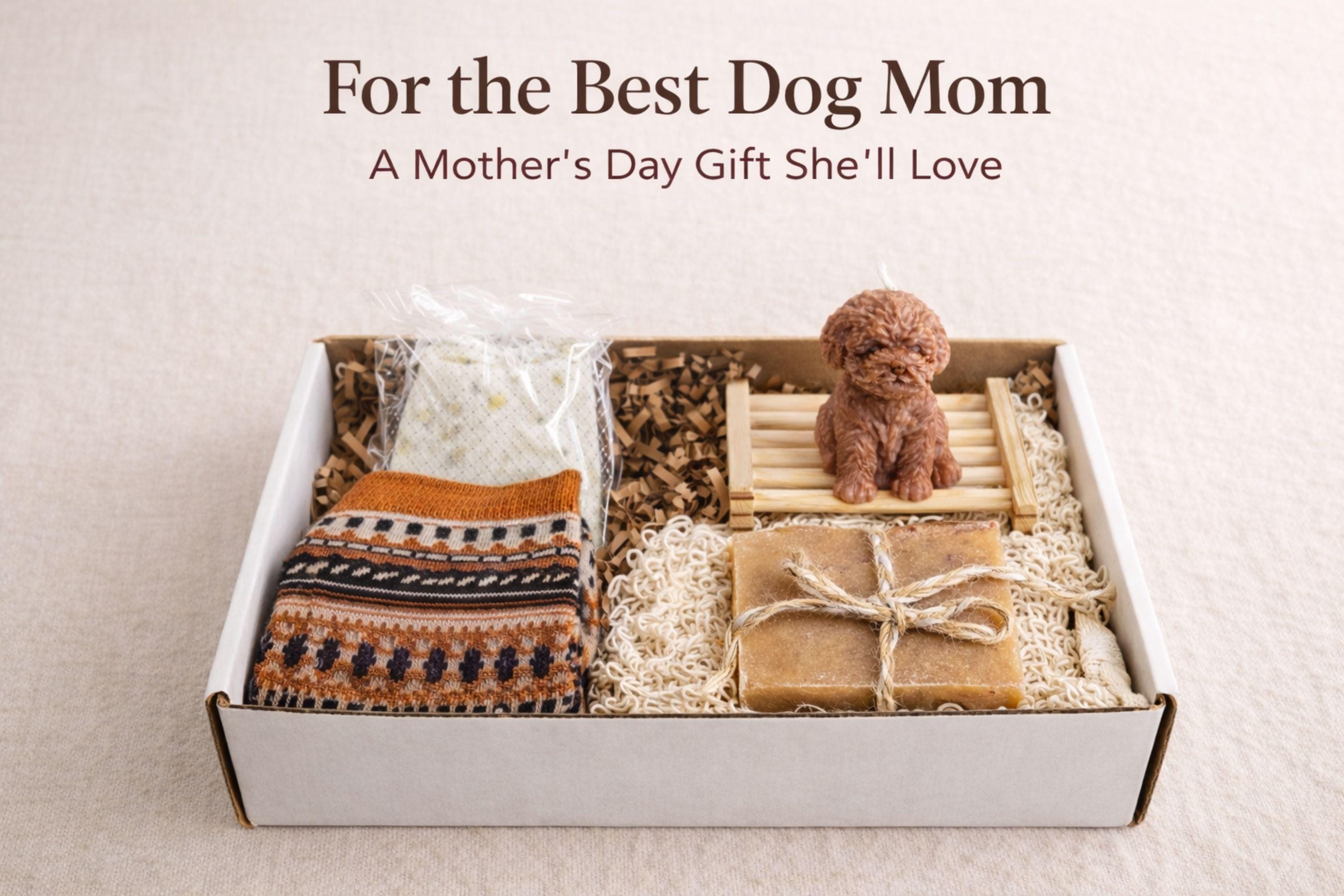dog mom mothers day gift box cozy care package for dog lover mom with handmade soap natural soap bag cozy socks dog shaped candle pet lover gift box thoughtful gift for dog mom self care gift for women relaxation spa gift set ready to gift appreciation gift for pet mom cozy aesthetic gift for her