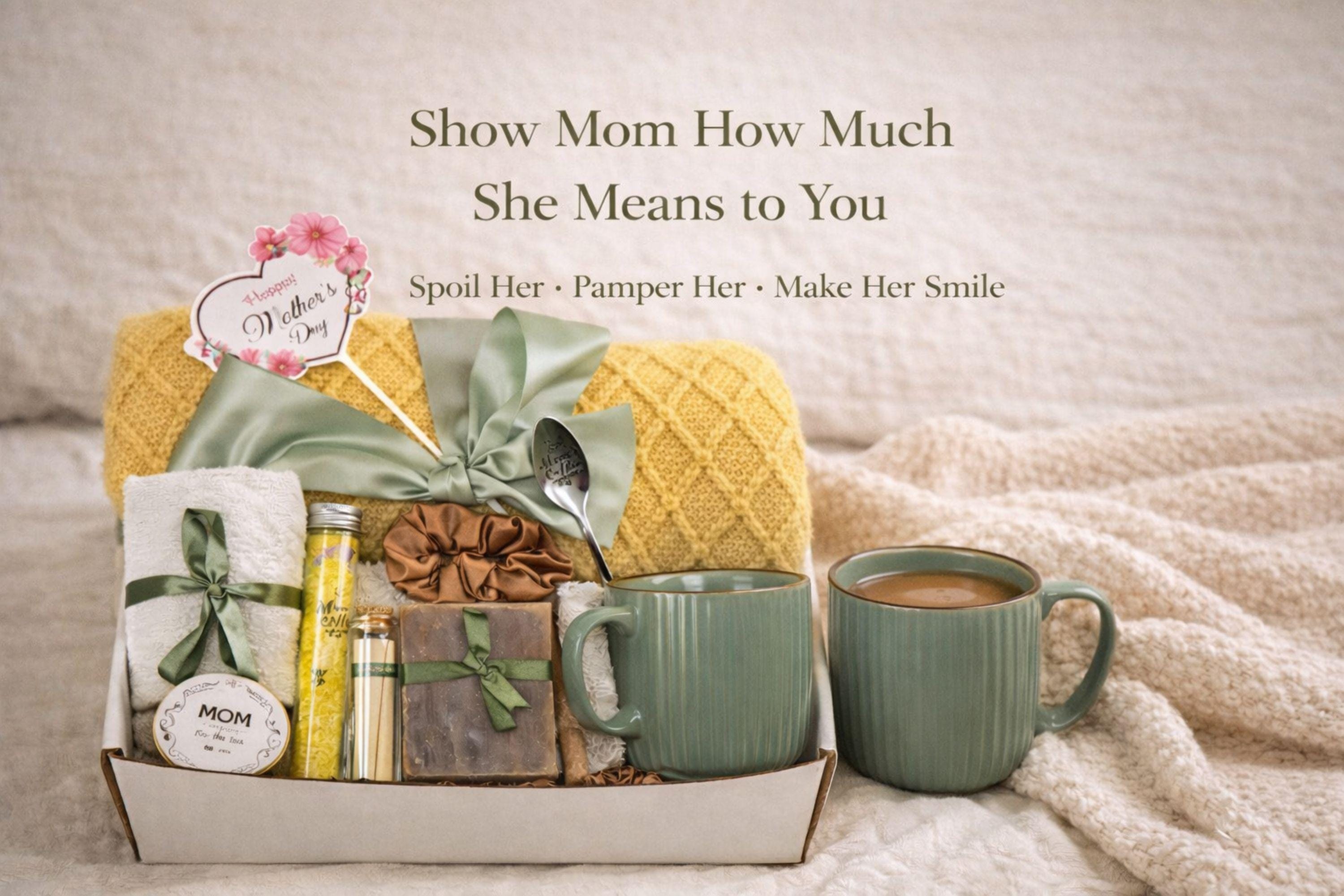 mothers pamper box gift for mum gift for nan gift for grandma gift for mother in law self care gift box cozy gift set with blanket mug engraved spoon socks bath salt handmade soap useful gift for mom everyday use gift for her relaxing care package for women ready to gift mothers day gift box thoughtful comfort gift