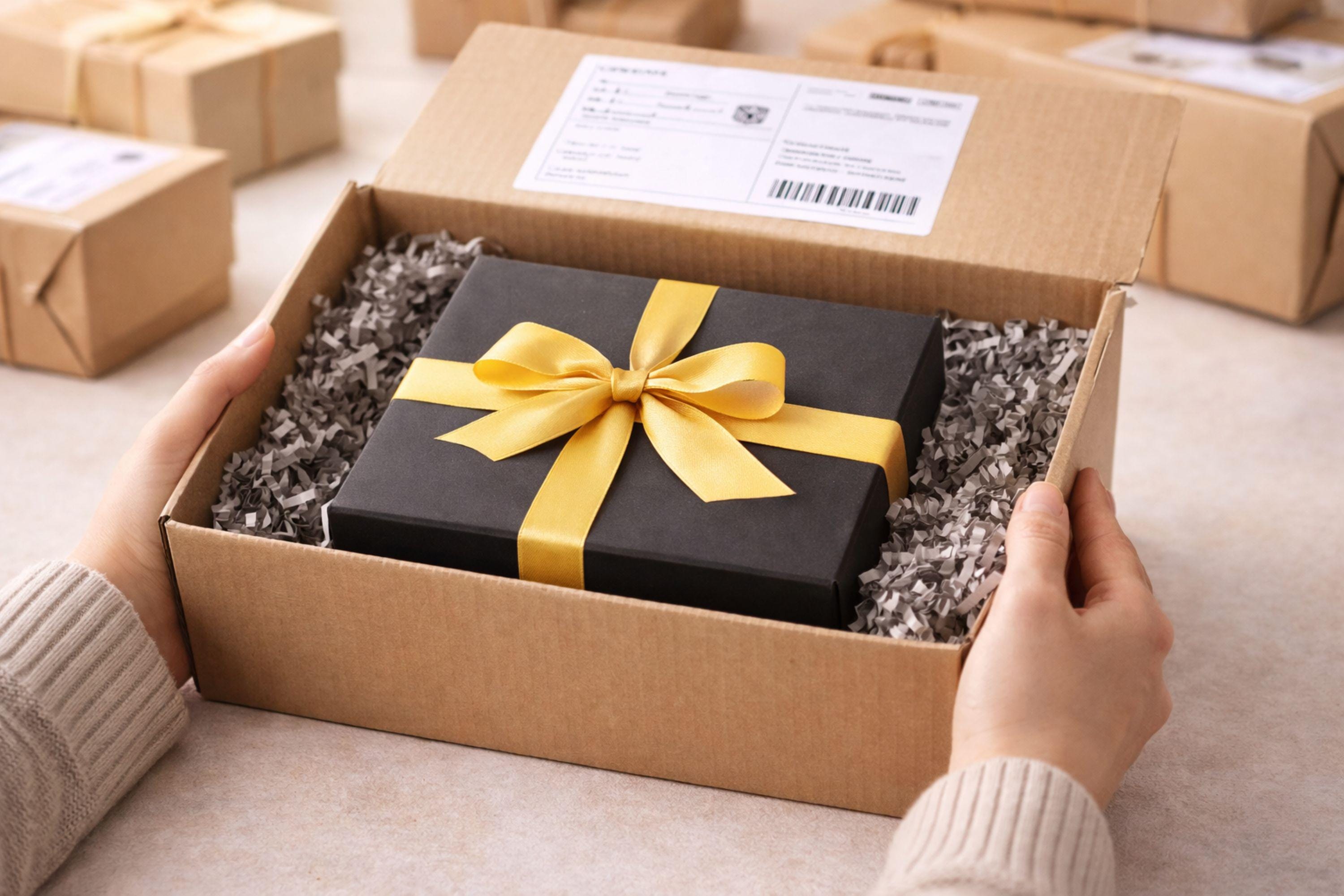 Corporate gift box for employee appreciation and client thank you gifting featuring handmade candle, bath salts, artisan soap, matches and dried flowers in elegant black box with yellow ribbon, compact 6x6 inch business gift set perfect for bulk corporate orders, office gifting, team appreciation, professional relationships and direct shipping to recipients