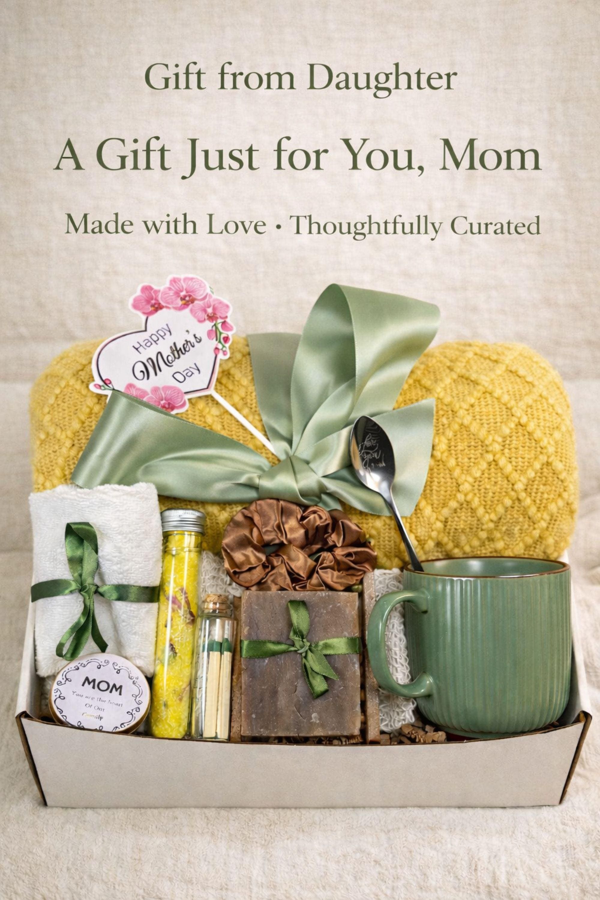 mothers pamper box gift for mum gift for nan gift for grandma gift for mother in law self care gift box cozy gift set with blanket mug engraved spoon socks bath salt handmade soap useful gift for mom everyday use gift for her relaxing care package for women ready to gift mothers day gift box thoughtful comfort gift