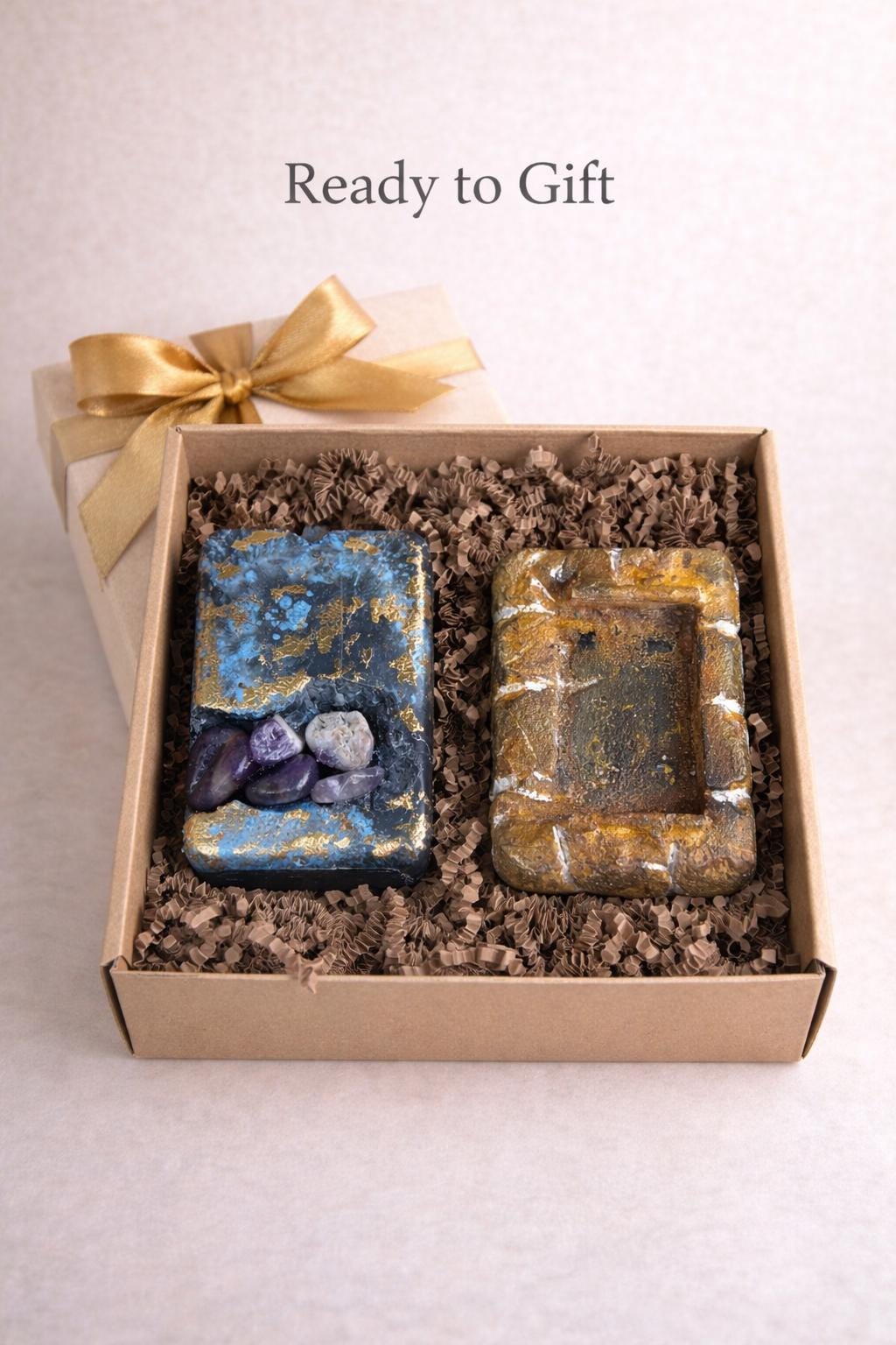 amethyst crystal candle gift set with holder luxury handmade candle with gemstones ready to gift box spiritual decor gift for her
