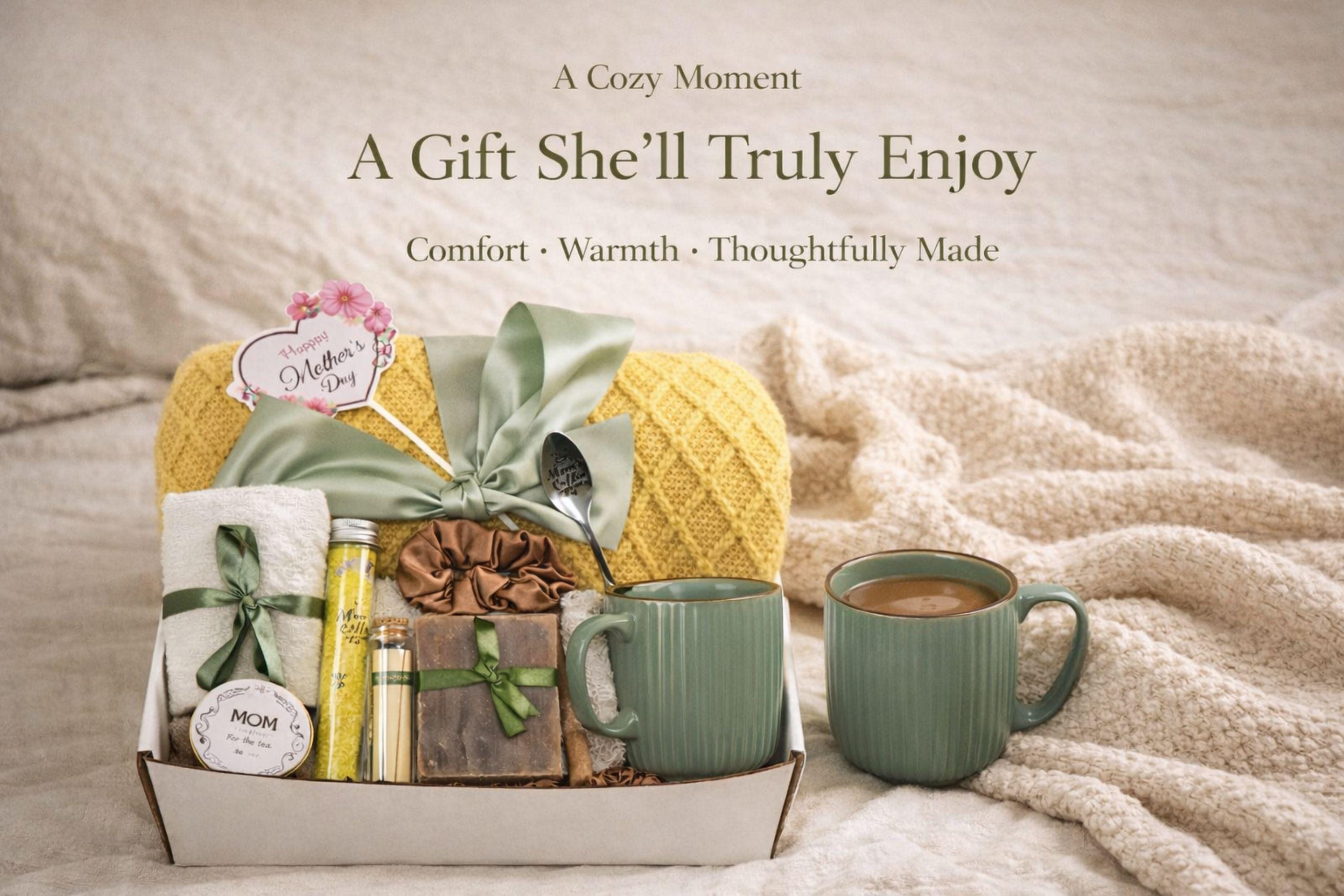mothers pamper box gift for mum gift for nan gift for grandma gift for mother in law self care gift box cozy gift set with blanket mug engraved spoon socks bath salt handmade soap useful gift for mom everyday use gift for her relaxing care package for women ready to gift mothers day gift box thoughtful comfort gift