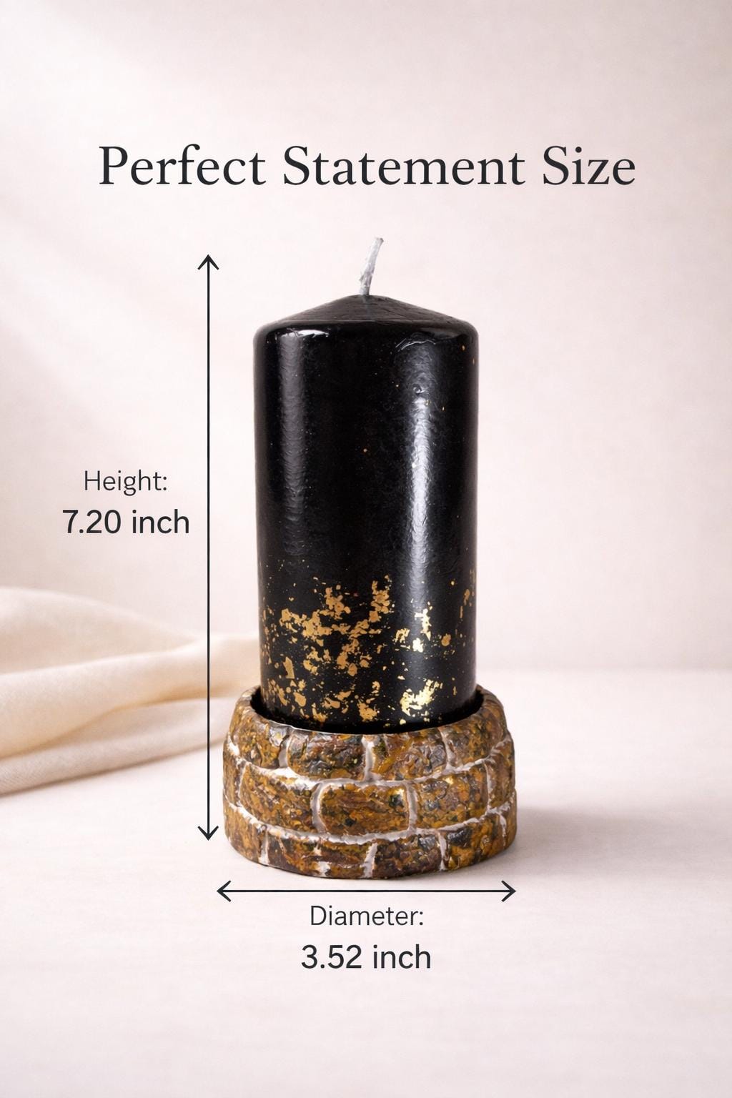 black decorative candle size 7.20 inch height 3.52 inch diameter luxury home decor