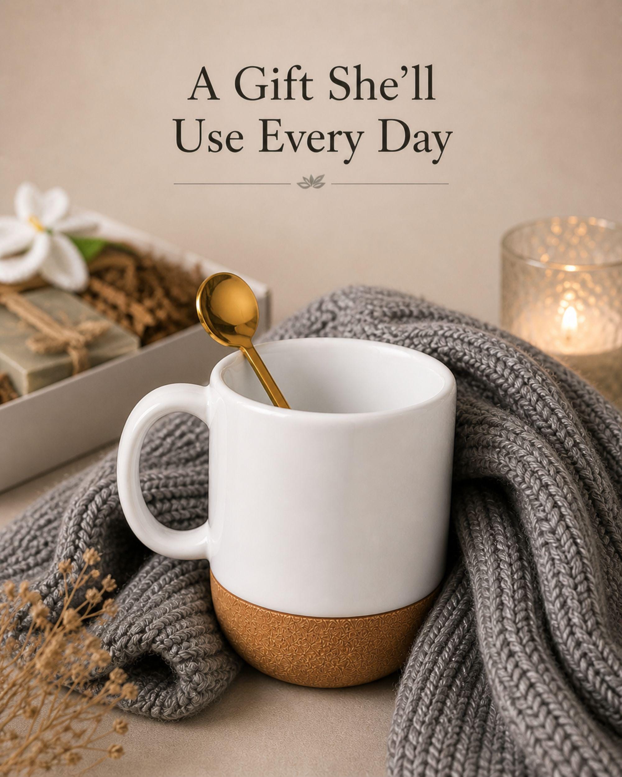 birthday gift box for her self care package cozy spa gift basket relaxation gift with knit blanket ceramic mug gold spoon artisan soap cozy socks handmade flower thoughtful birthday present for women comfort care package ready to gift