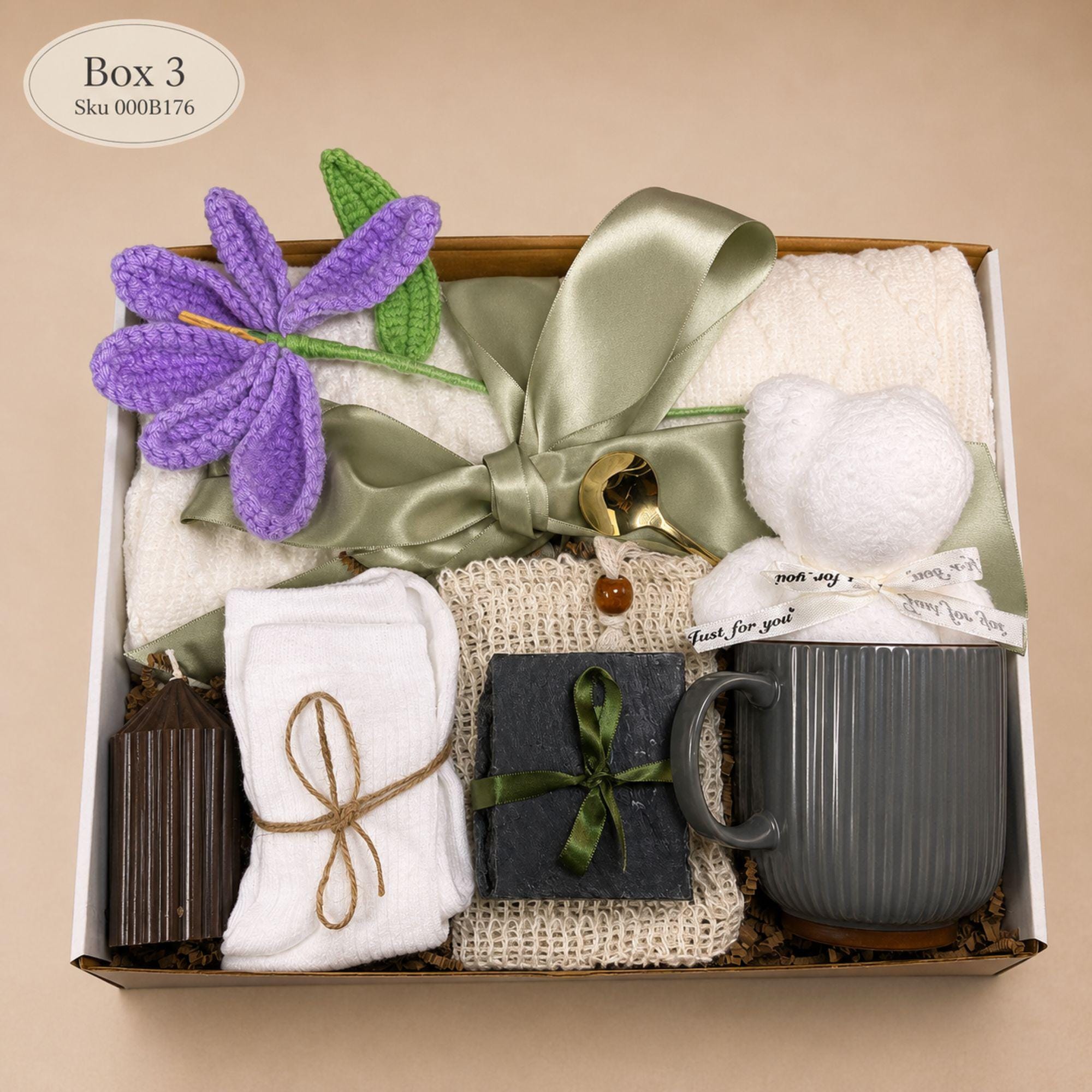 birthday gift box for her self care package cozy spa gift basket relaxation gift with knit blanket ceramic mug gold spoon artisan soap cozy socks handmade flower thoughtful birthday present for women comfort care package ready to gift