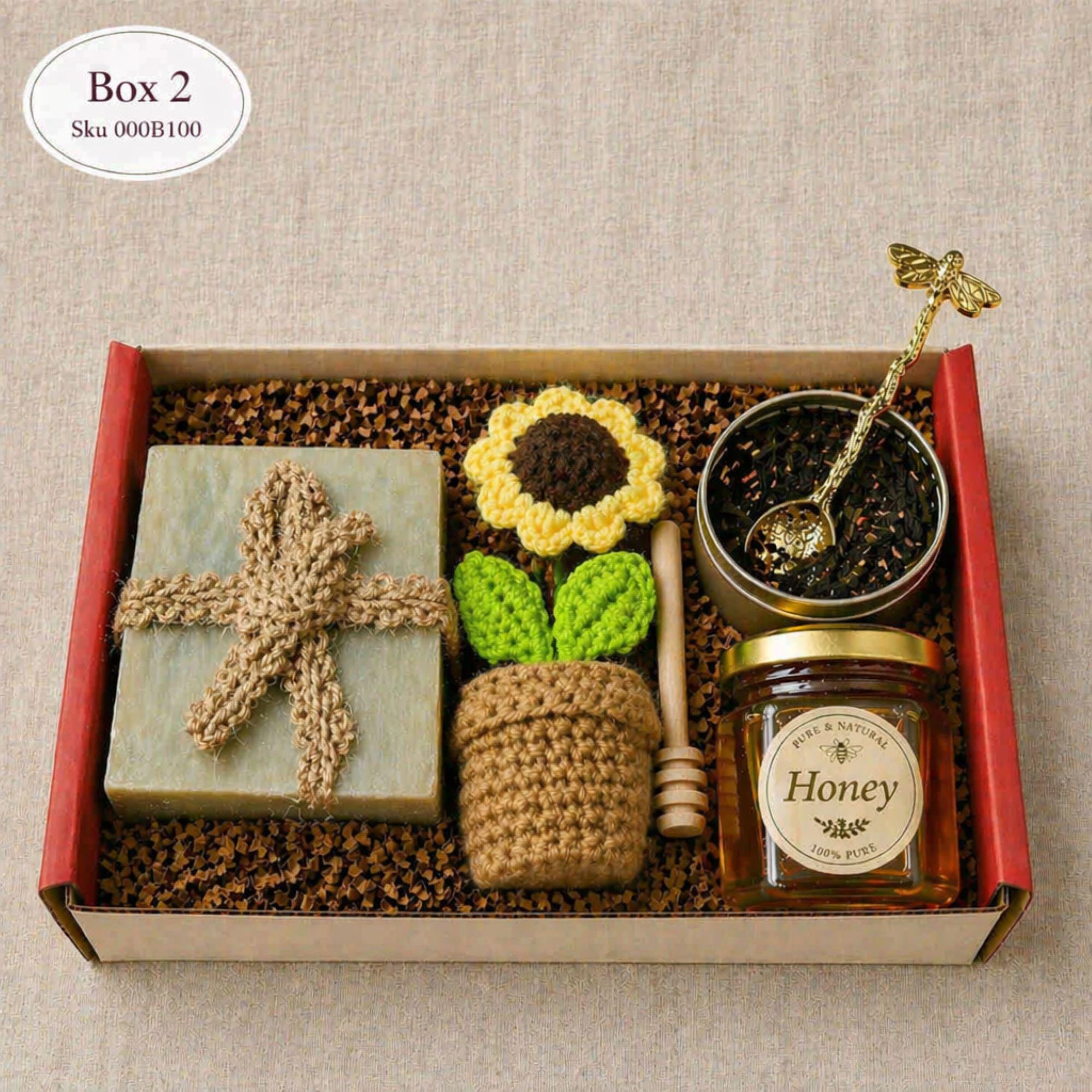 Mothers Day gift box for mom relaxation self care basket spa gift set for her with handmade soap, honey jar, loose leaf tea, gold spoon, crocheted sunflower, cozy care package for mom, I love you mom gift, birthday gift for mom, gift from daughter, thoughtful gift for mother, spa gift basket for women, ready to gift box, premium curated gift set, comfort gift box, unique mothers day gift idea for her