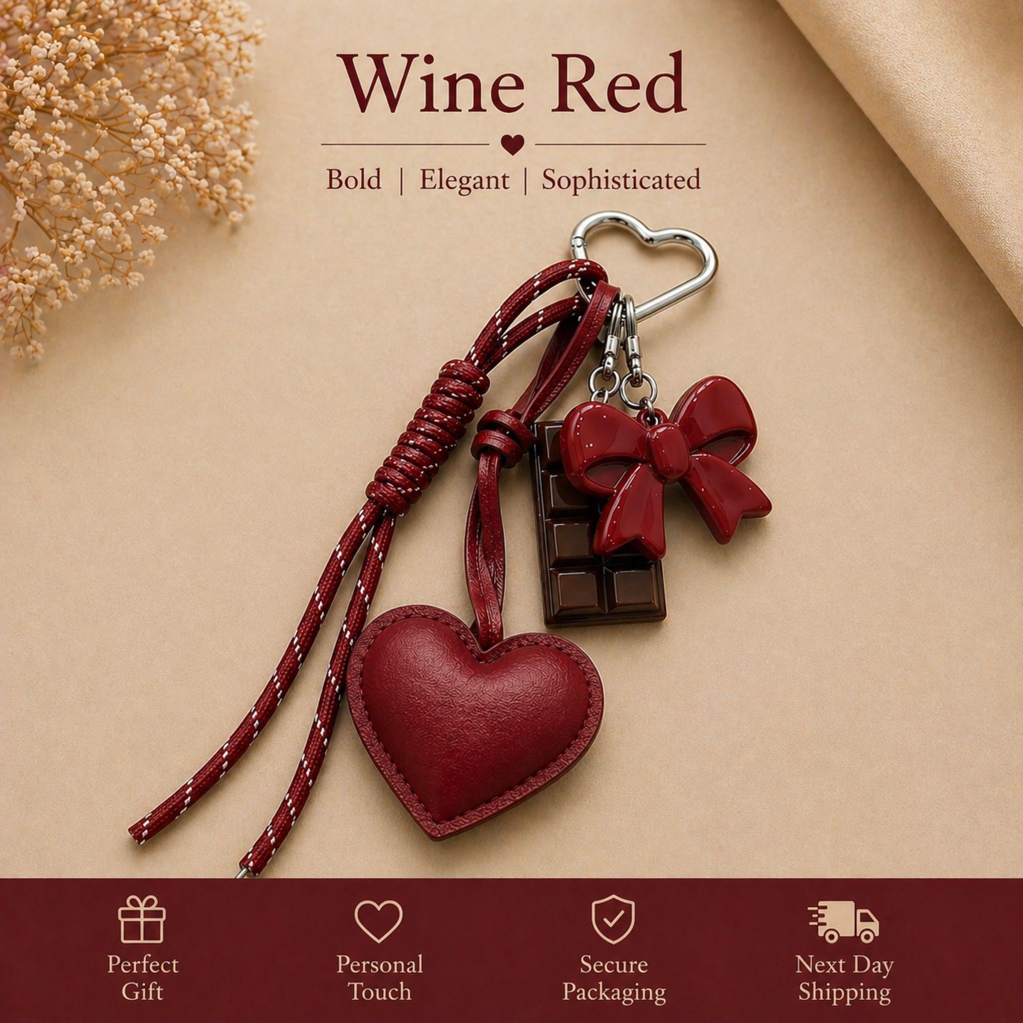 Dark chocolate heart bag charm with silver heart clip attached to luxury handbag, trendy coquette purse accessory with glossy bow charm and chocolate detail, aesthetic Y2K handbag charm, brown bag keychain gift for women, Pinterest style purse accessory, neutral aesthetic fashion charm, cute layered handbag accessory with leather heart detail