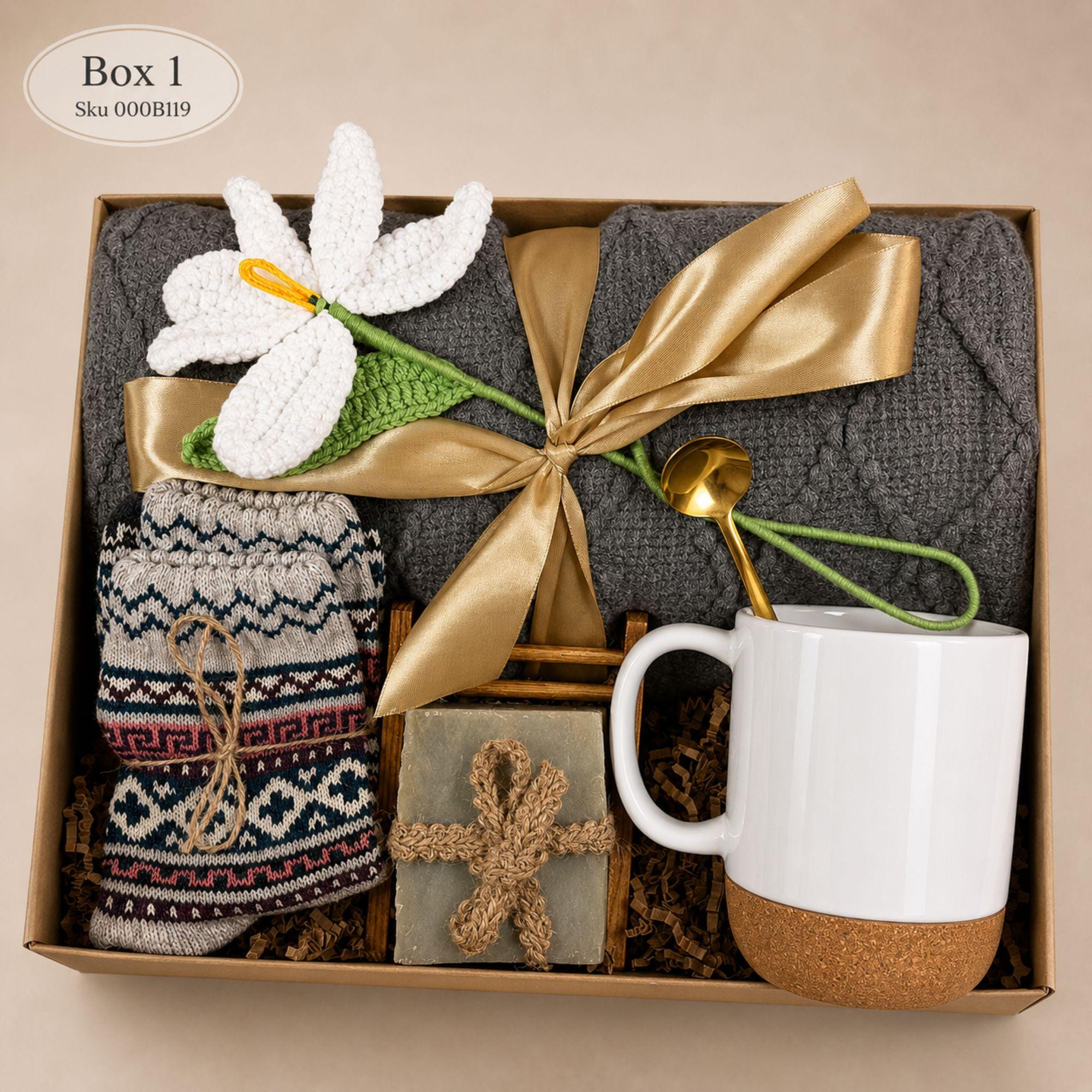 thinking of you gift box comfort care package cozy self care gift for her with knit blanket ceramic mug with spoon handmade soap cozy socks crochet flower relaxation gift box wellness gift stress relief gift care package for friend get well soon gift hug in a box emotional support gift cozy gift set handmade spa gift box ready to gift