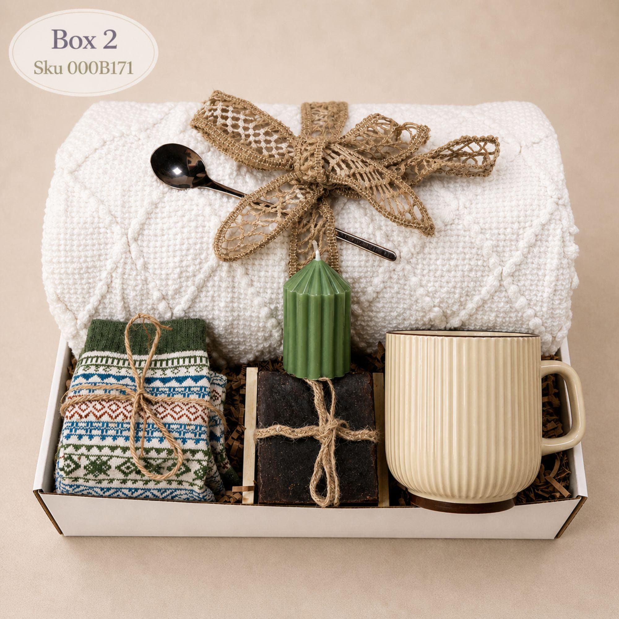 birthday gift box for her self care package cozy spa gift basket relaxation gift with knit blanket ceramic mug gold spoon artisan soap cozy socks handmade flower thoughtful birthday present for women comfort care package ready to gift