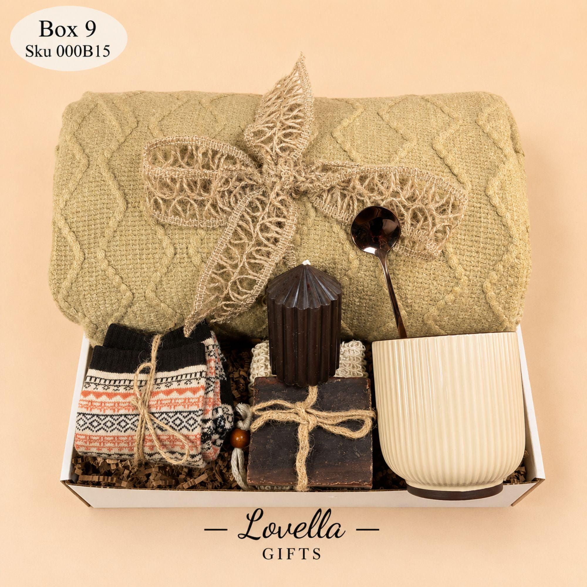 Ultimate hygge gift box for men with cozy olive blanket, candle, handmade soap, ceramic mug and spoon, masculine self care gift basket for him, sympathy gift box, get well soon care package, comfort gift for men, thinking of you gift basket, grief support gift, cozy blanket gift set, masculine relaxation box, neutral earthy hygge care package for husband, boyfriend, coworker, dad or friend, ready to gift handmade comfort box