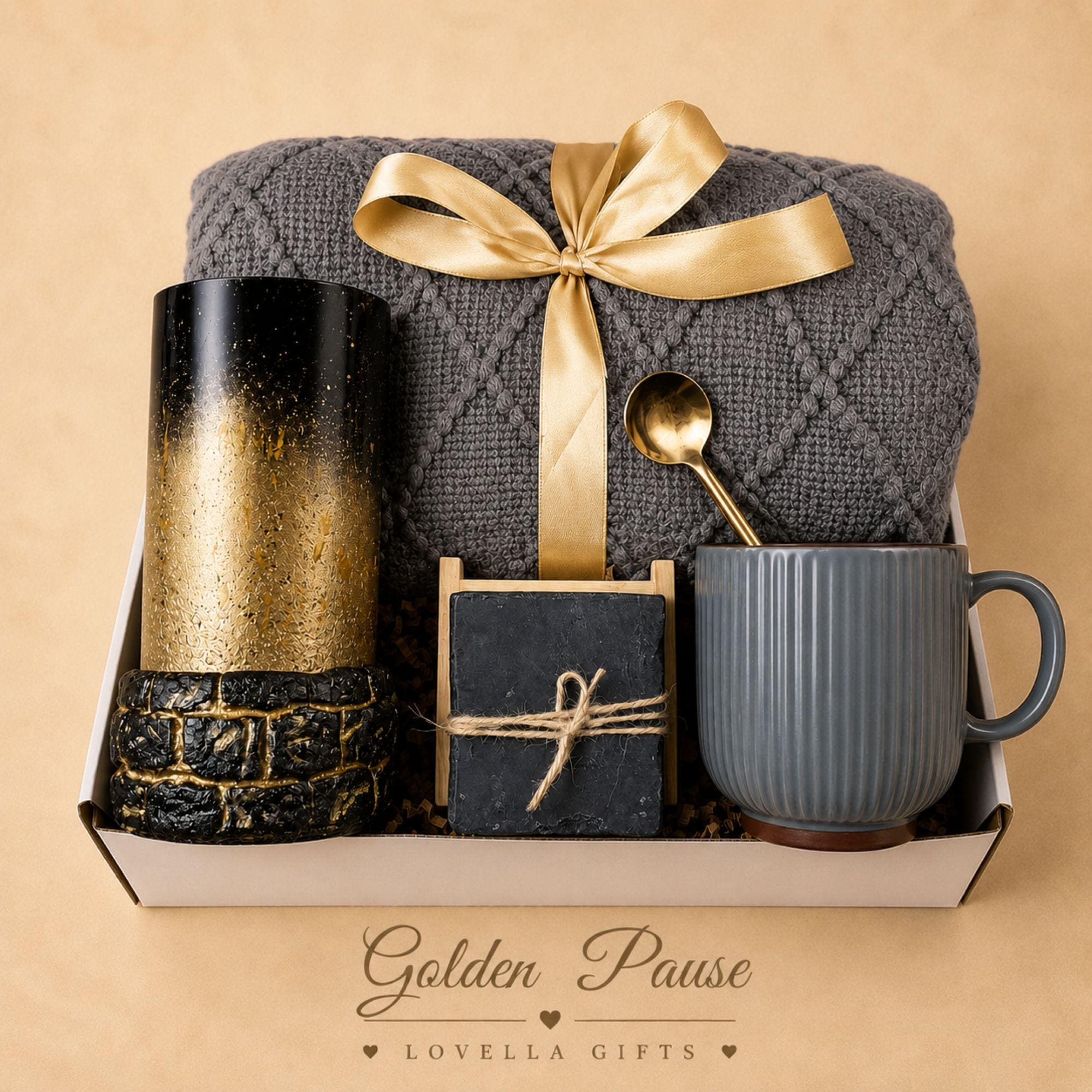 gift for him luxury gift box, mens self care package, birthday gift for boyfriend, husband gift basket, cozy blanket gift set, luxury leather journal, premium pen, ceramic mug, gold spoon, crystal candle, decorative gemstones, fathers day gift, anniversary gift for him, retirement gift, promotion gift, appreciation gift, corporate gift, care package for men, luxury mens gift basket, ready to gift
