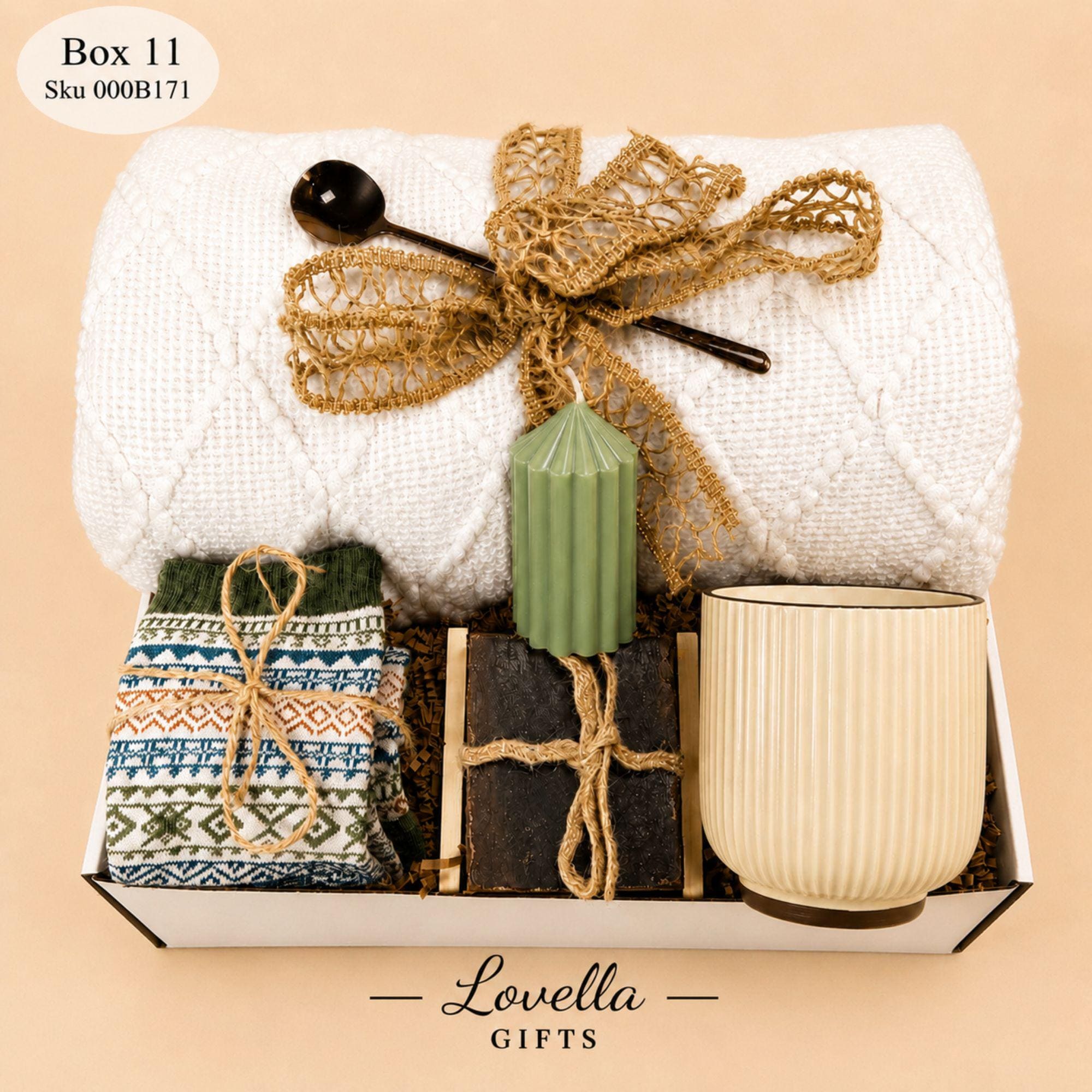 Ultimate hygge gift box for men with cozy olive blanket, candle, handmade soap, ceramic mug and spoon, masculine self care gift basket for him, sympathy gift box, get well soon care package, comfort gift for men, thinking of you gift basket, grief support gift, cozy blanket gift set, masculine relaxation box, neutral earthy hygge care package for husband, boyfriend, coworker, dad or friend, ready to gift handmade comfort box