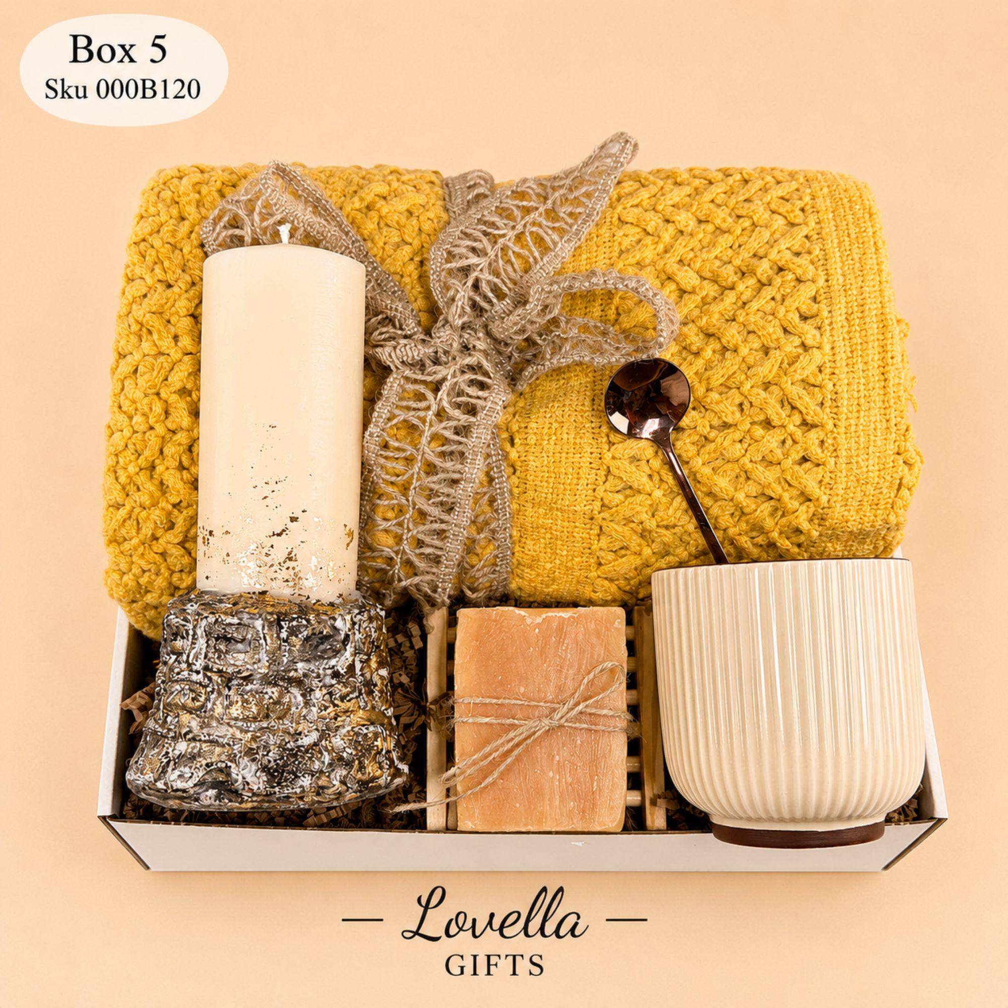 Luxury gift box for him with cozy beige blanket, artisan candle, handmade soap, ceramic mug and gold spoon, masculine self care basket for men, boyfriend gift box, husband birthday gift, cozy blanket gift set, comfort care package for him, get well soon gift for men, hygge relaxation gift basket, thoughtful handmade mens gift box, neutral earthy self care package for dad, boyfriend or coworker, ready to gift masculine care package