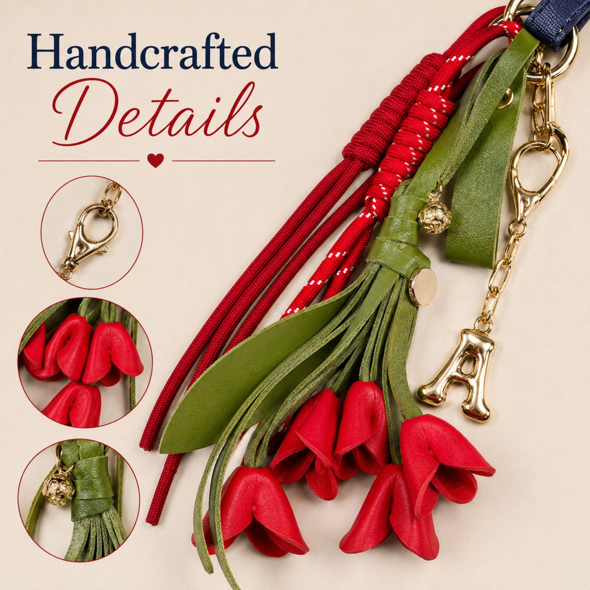 red tulip bag charm, floral purse charm, personalized initial keychain, handbag accessory for women, red flower keychain, tulip handbag charm, tote bag accessory, backpack charm, custom initial charm, gift for mom, gift for sister, gift for friend, floral bag decoration, boutique handbag accessory, red tulip keychain, personalized purse charm, cute bag charm, fashionable handbag accessory, women's bag charm, floral gift for her