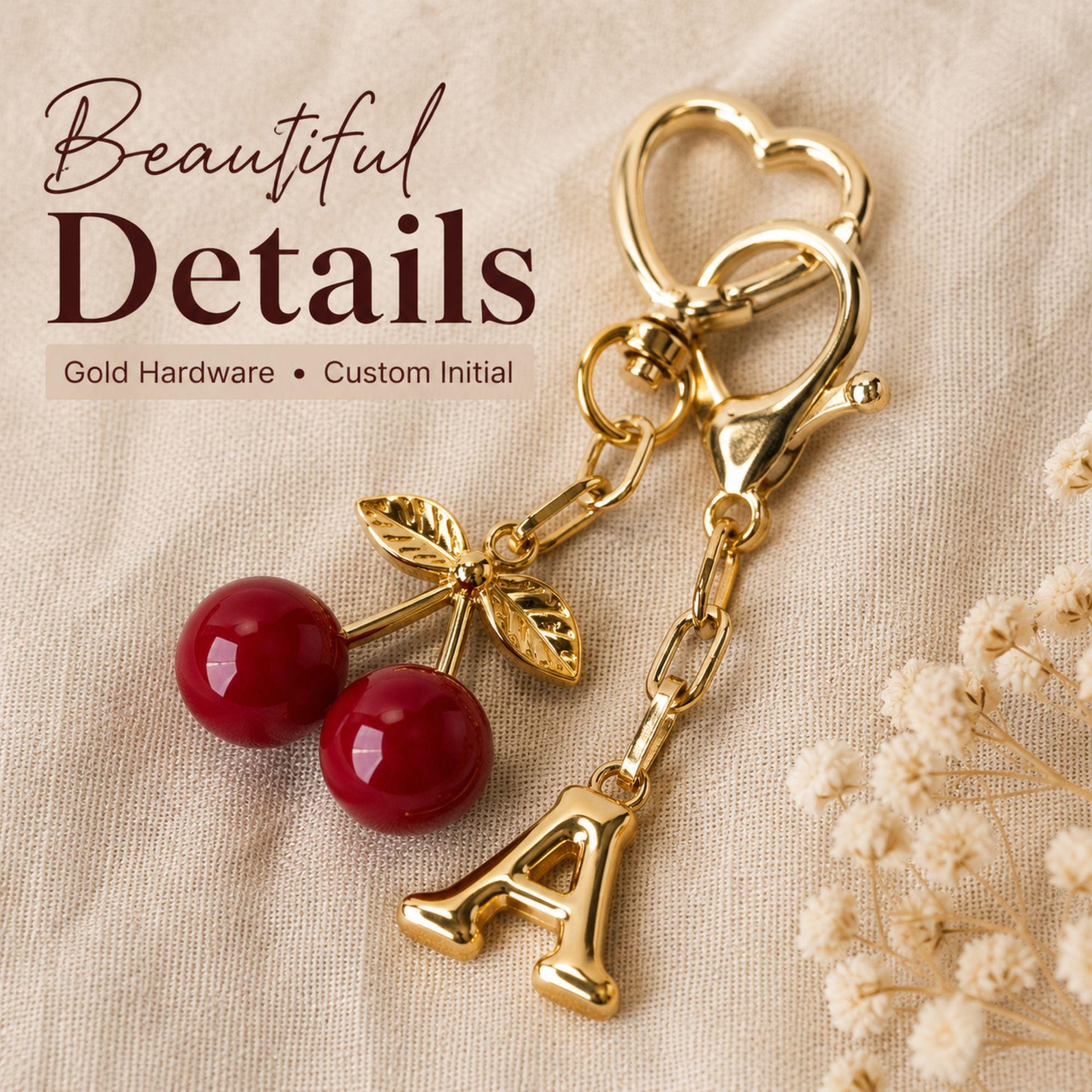 personalized cherry bag charm with initial letter, custom cherry keychain for women, red cherry purse charm, gold handbag accessory, cute bag charm for tote bag, aesthetic cherry keychain, custom initial purse charm, gift for her, sister gift, best friend gift, teen girl gift, personalized handbag accessory, trendy cherry charm, coquette bag charm, red cherry keyring, custom letter keychain, fashionable purse accessory, handmade gift, boutique bag charm, luxury handbag charm