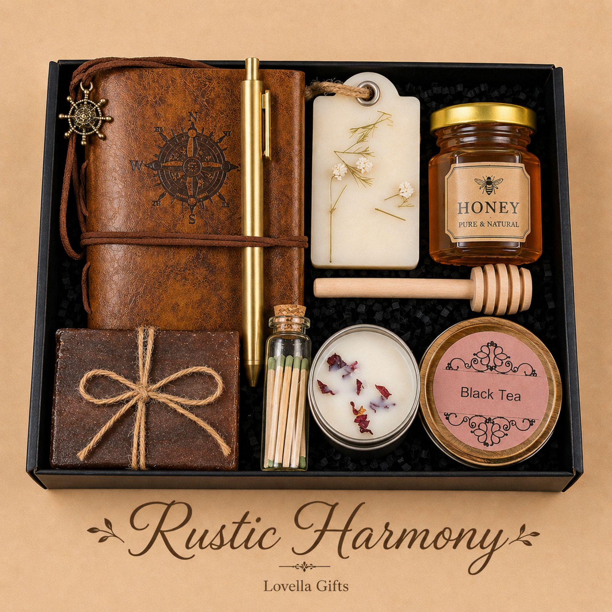 Horse lover gift box for men featuring journal, pen, coffee soap, honey, decorative horse candle, bath salts and matches, cowboy gift set, birthday gift for him, dad gift basket, husband gift box, boyfriend gift, coffee lover care package, western themed gift box, luxury self care gift for men, ranch gift, thoughtful journal gift set, handmade Florida gift box